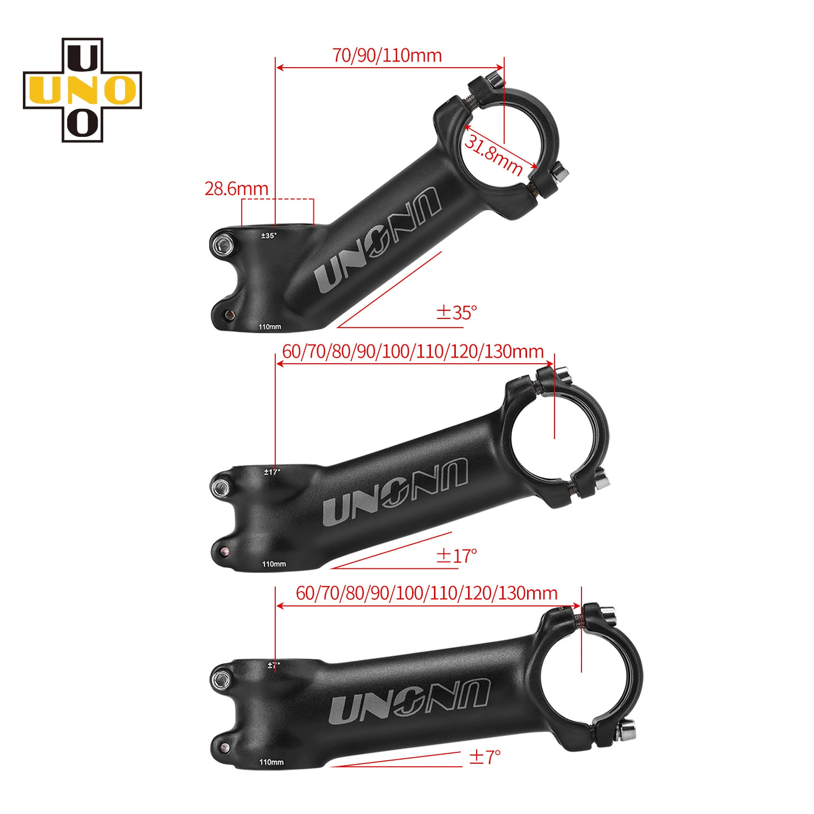 7/17/35 Degree Mountain Bike Stem 28.6/31.8mm 60-130mm Road Bike Handlebar Stem
