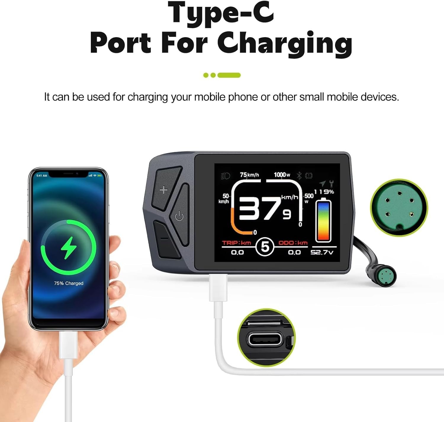 Ebike 24V/36V/48V LCD Display 500C Display for Bafang BBS BBSHD Mid Hub Motor US