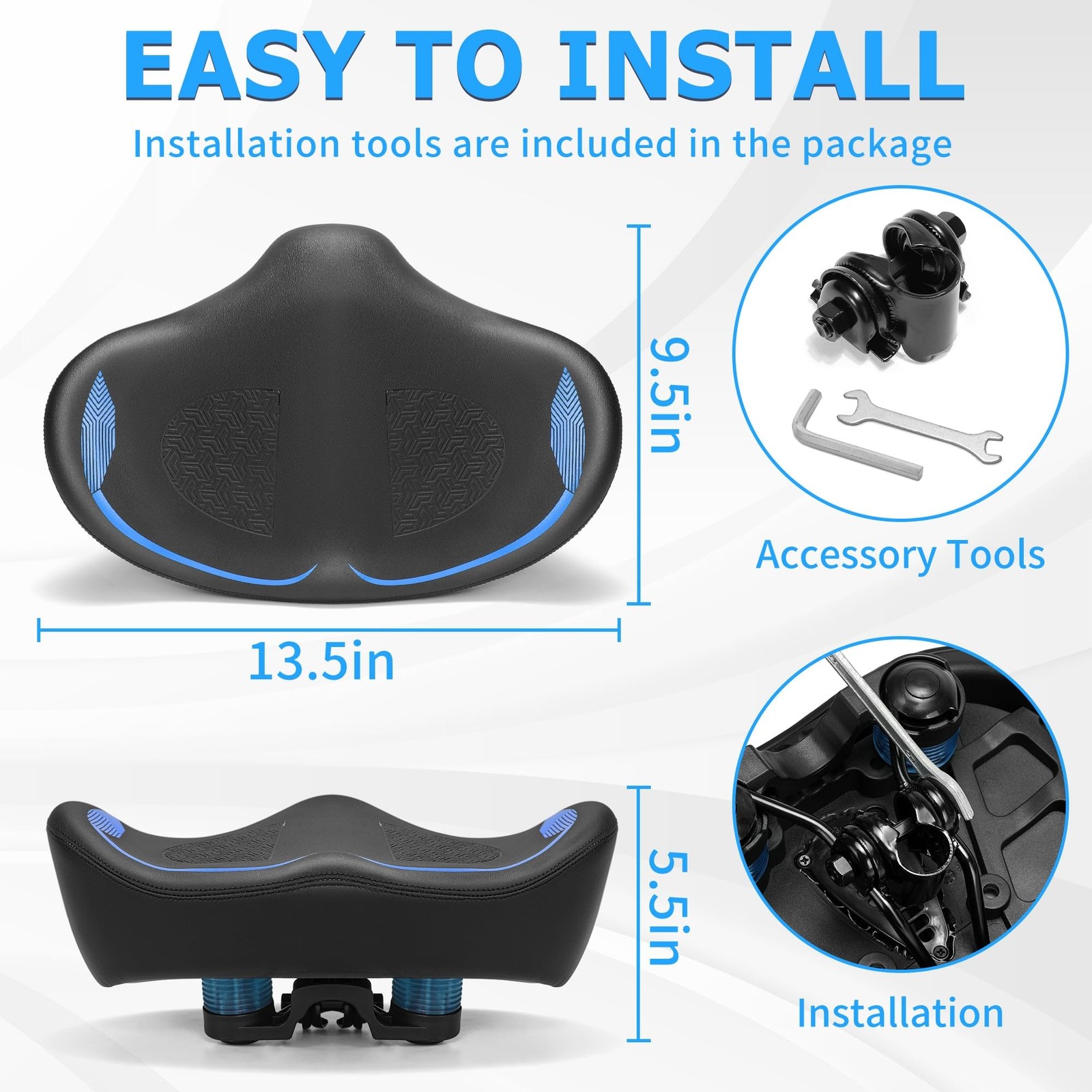 Noseless Oversized Bike Seat For Men Women Comfort Extra X-Large Blue Cushion