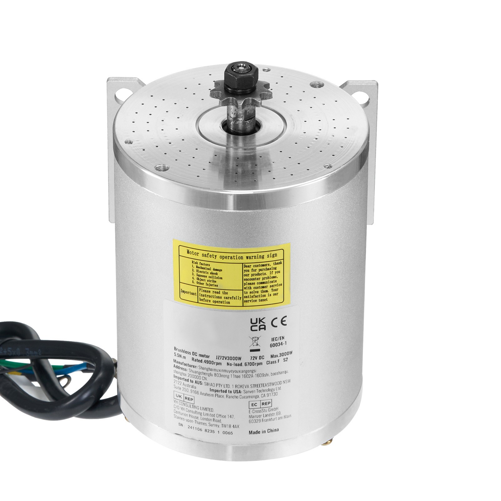 Uimoso 72V 3000W Brushless DC Motor Kit with Speed Controller, 4900 RPM