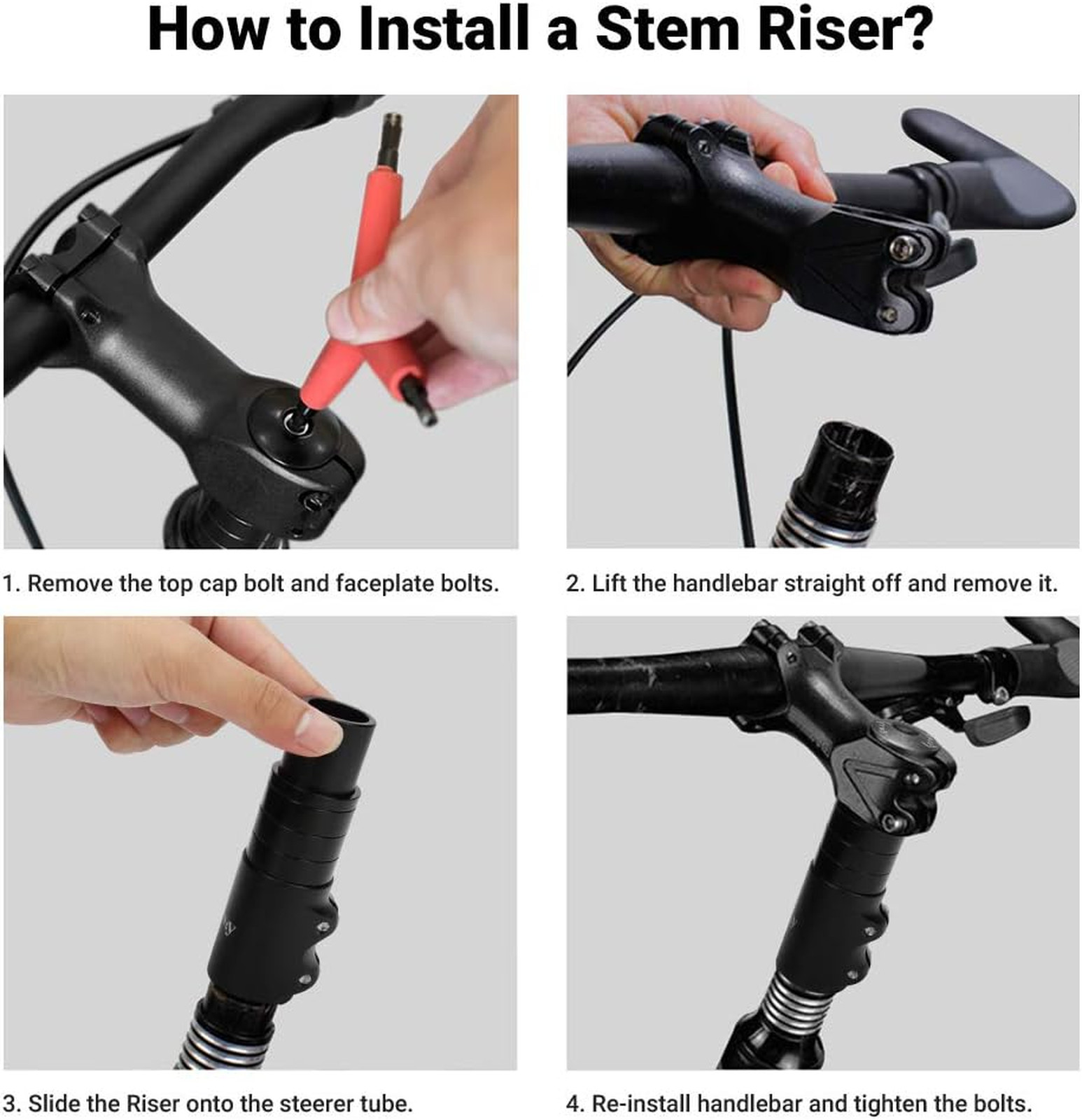 Bike Stem Riser Extender Aluminum 1-1/8 Inch Handlebar Adapter with Hex Key for