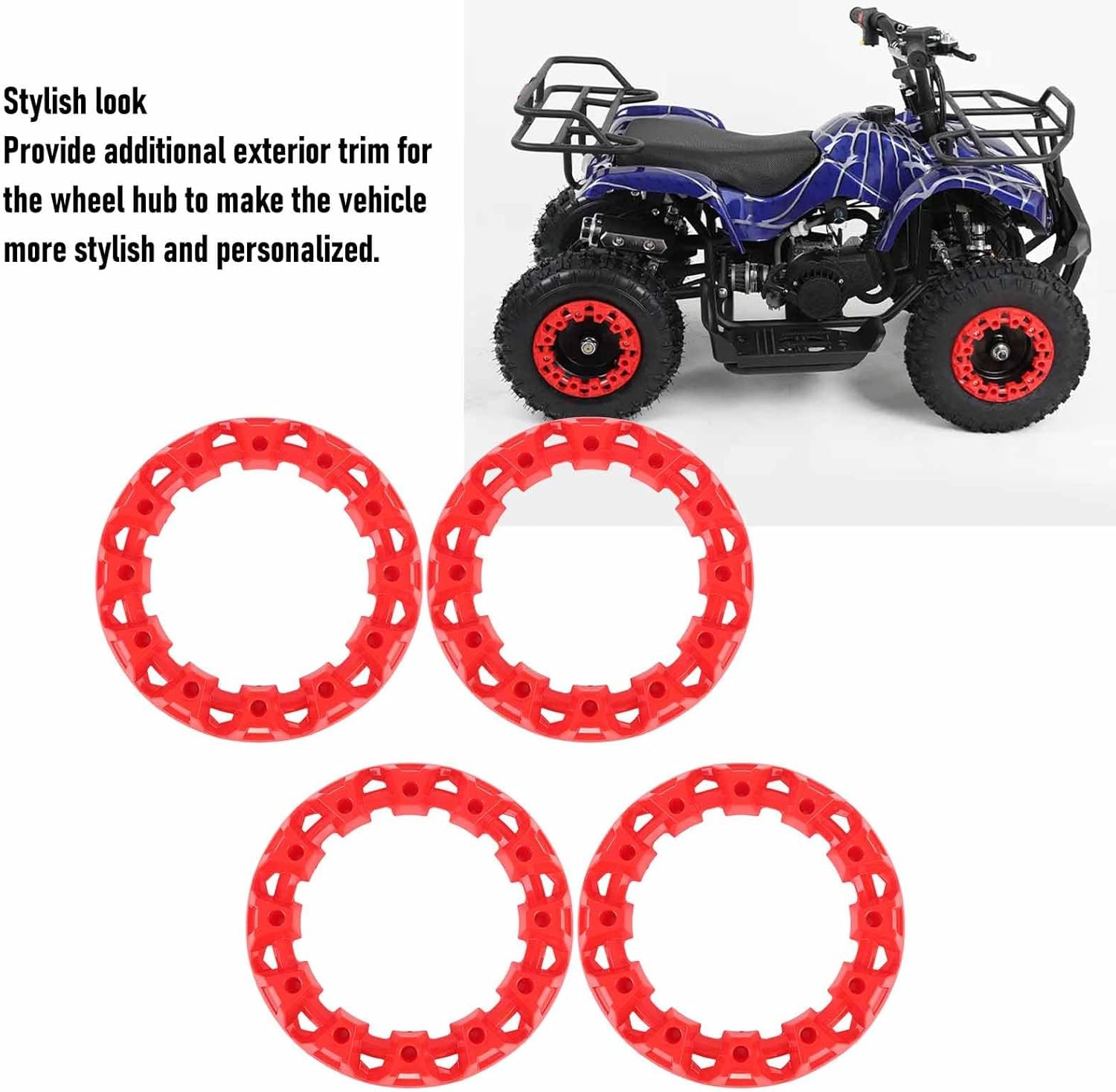 4Pcs 10 Inch ATV Wheel Trim Hub Decor Rim Cap Plastic Scratch Proof Sporty Red
