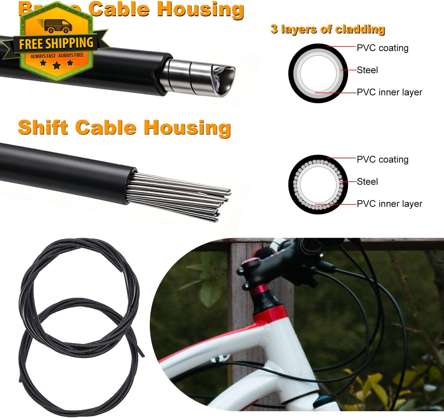 107PCS Bike Brake Shift Cable Kit Stainless Steel Housing Wire Cutter Set