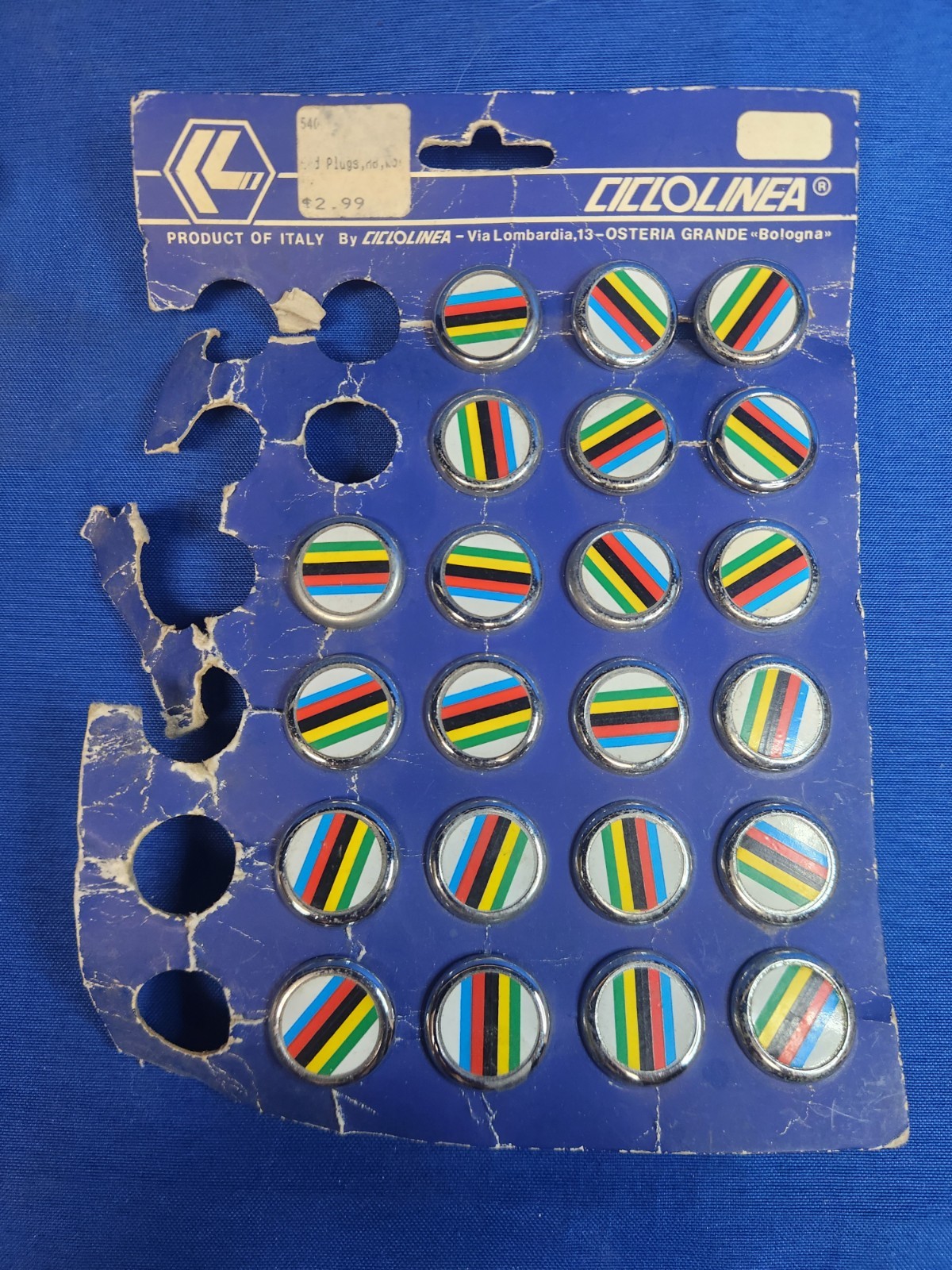 NOS PAIR 1980s CICLOLINEA World Champion Rainbow Bar-End Plugs off Original card