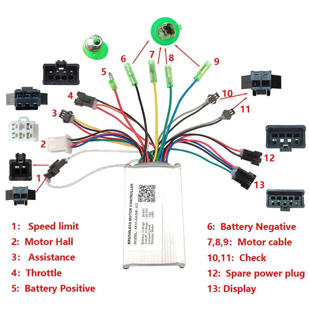 Brushless Motor Controller X813-AA26E-12Z 36/48V Electric Bike Conversion Kit