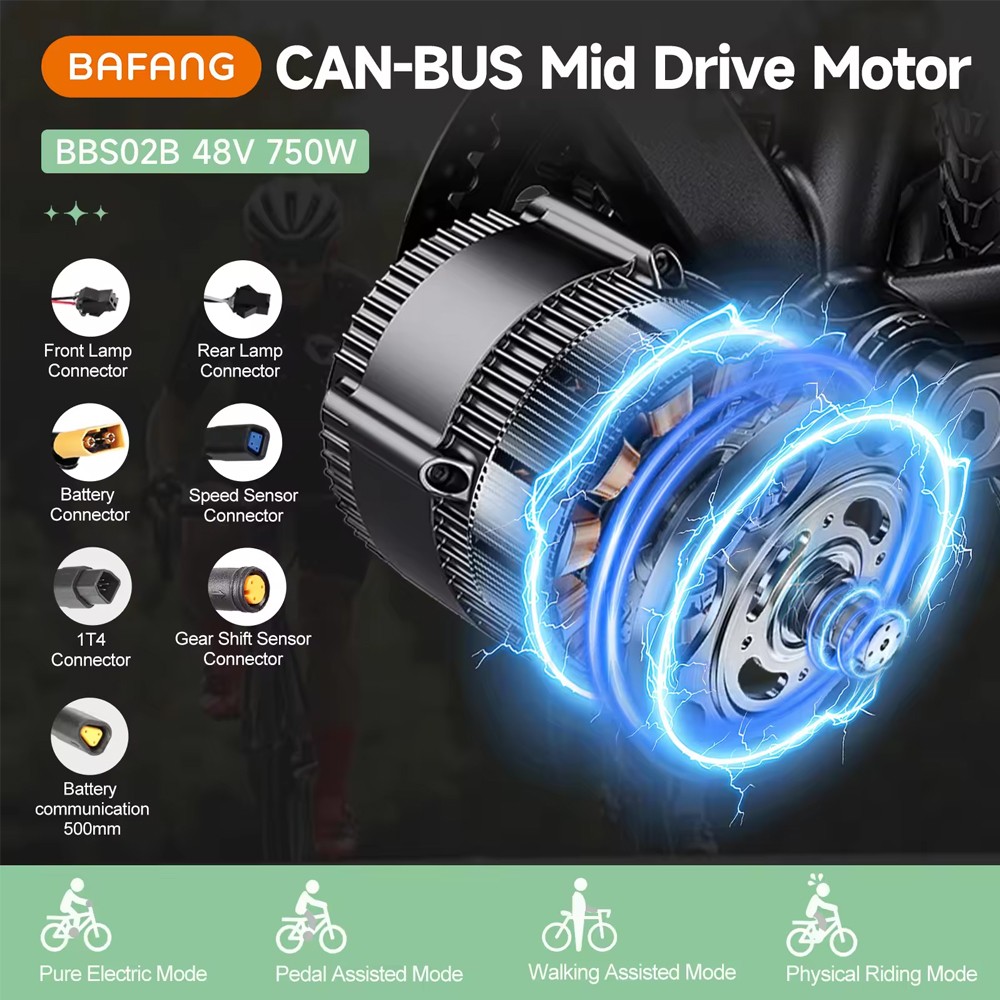 48V750W68-100mm BAFANG Mid Drive Motor Kit BBS02B Electric Bike Conversion Kits