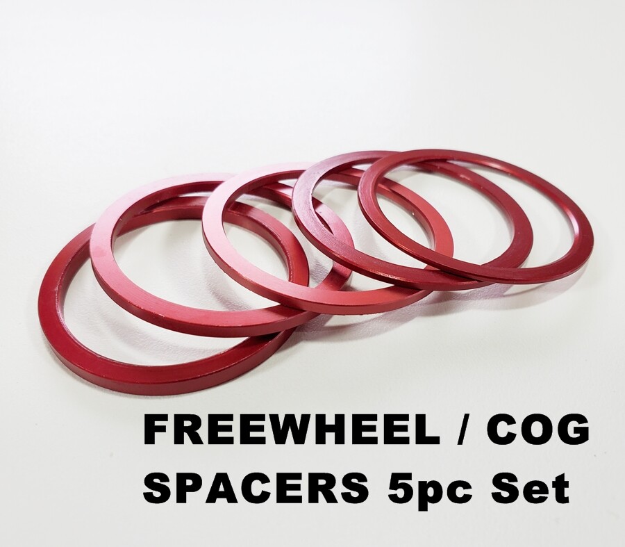Fixed Gear / Freewheel cog spacers set of 5pcs (1,1.5,2,2.5,3mm) 7075 Alloy RED