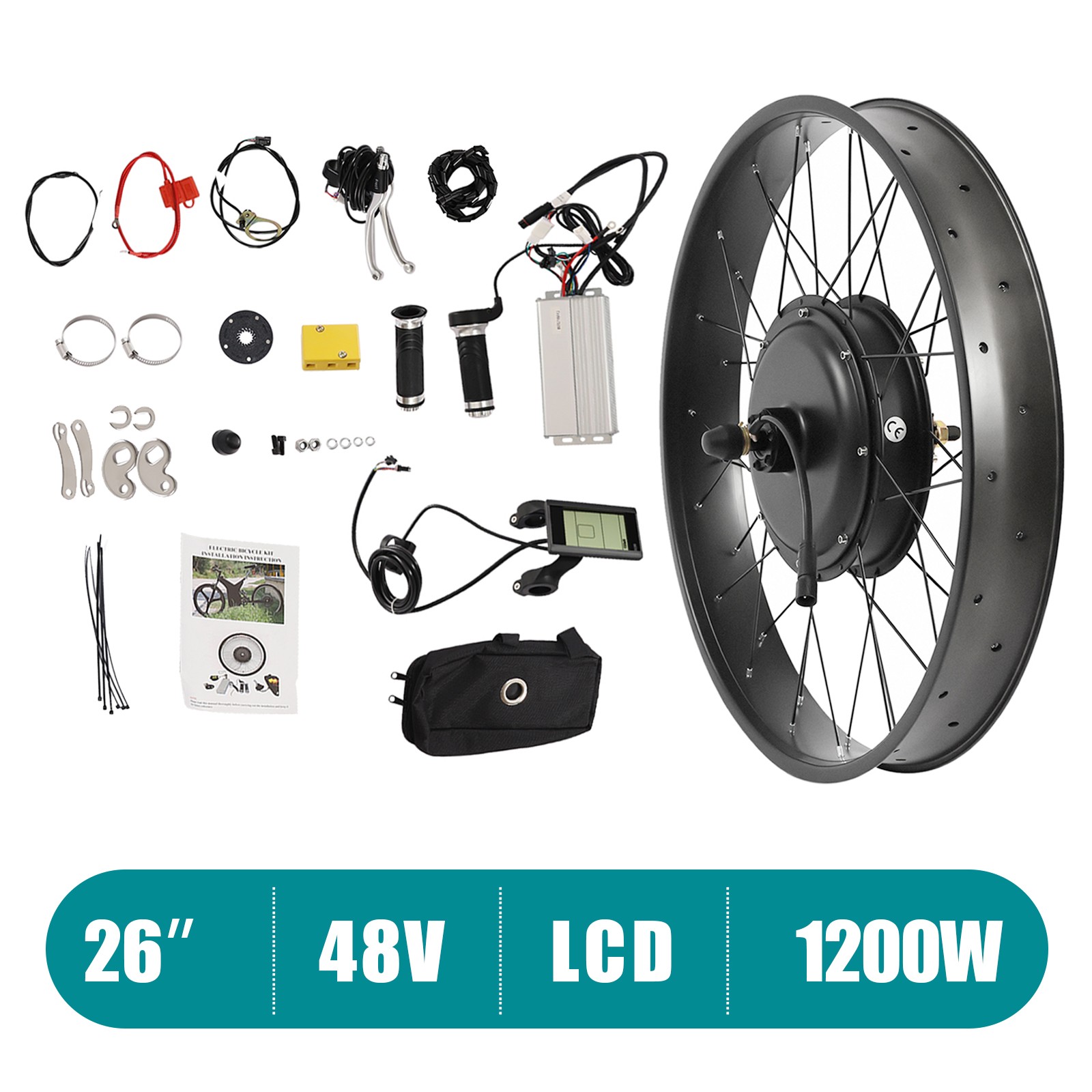 26″ 1200W Fat Tire Electric Bicycle Motor E-Bike Rear Wheel LCD Conversion Kit