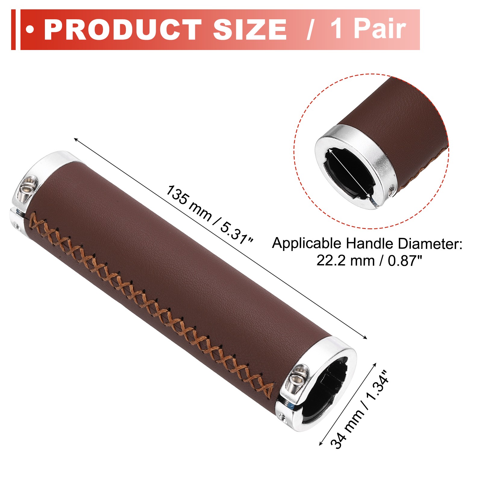 Ergonomic Bike Grips, Bike Straight Bar 5.31in Double Lock-on Dark Brown