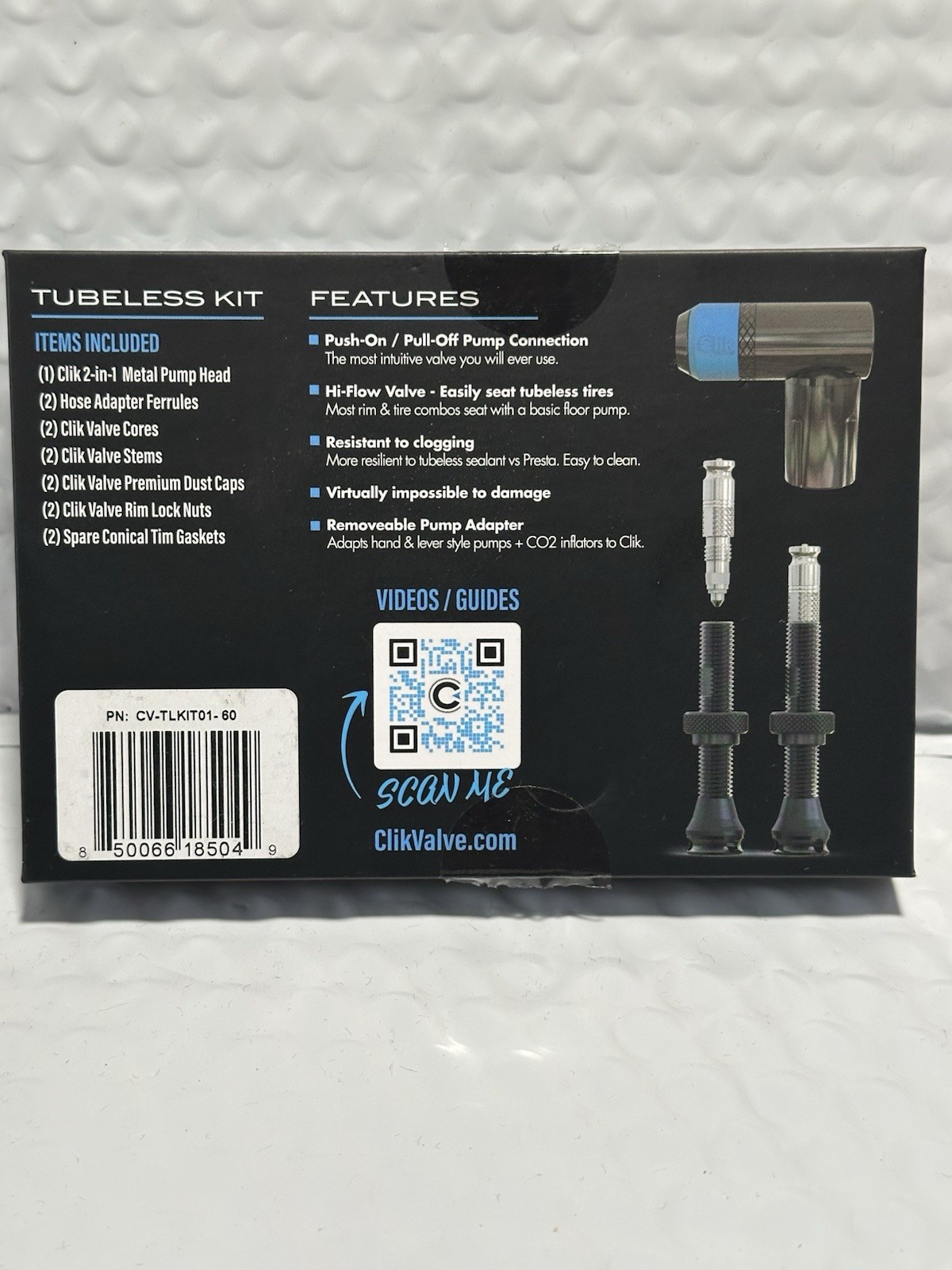 Clik Valve TUBELESS VALVE & PUMP HEAD KIT PREMIUM Edition 60mm Valve Long
