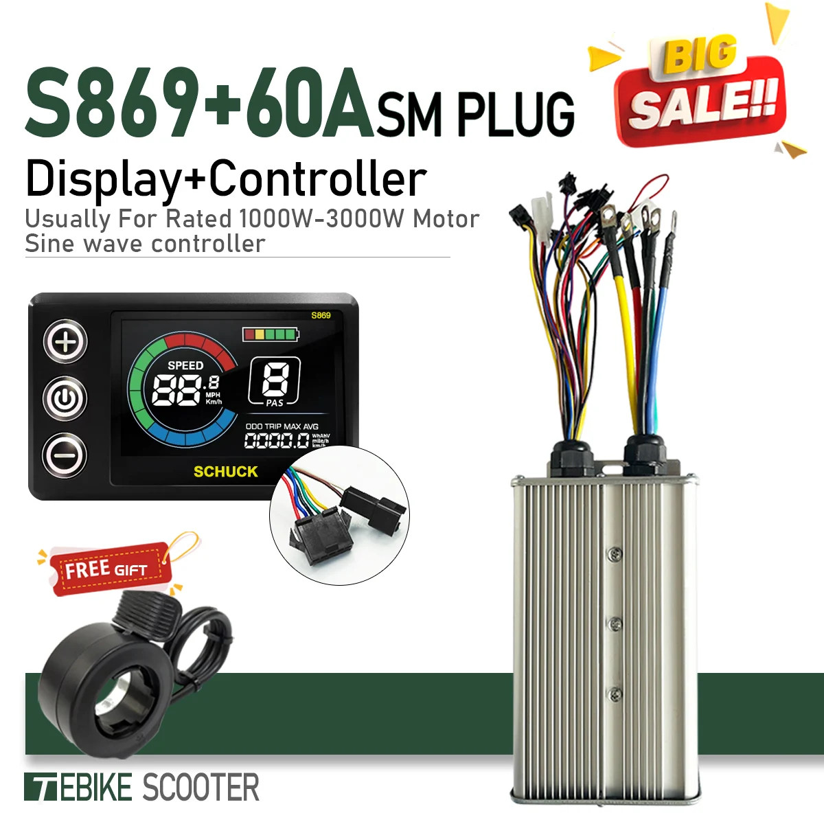 E-bike Controller 48V 52V 60V 72V 60A Sinewave Dual Mode Controller 1000W-3000W