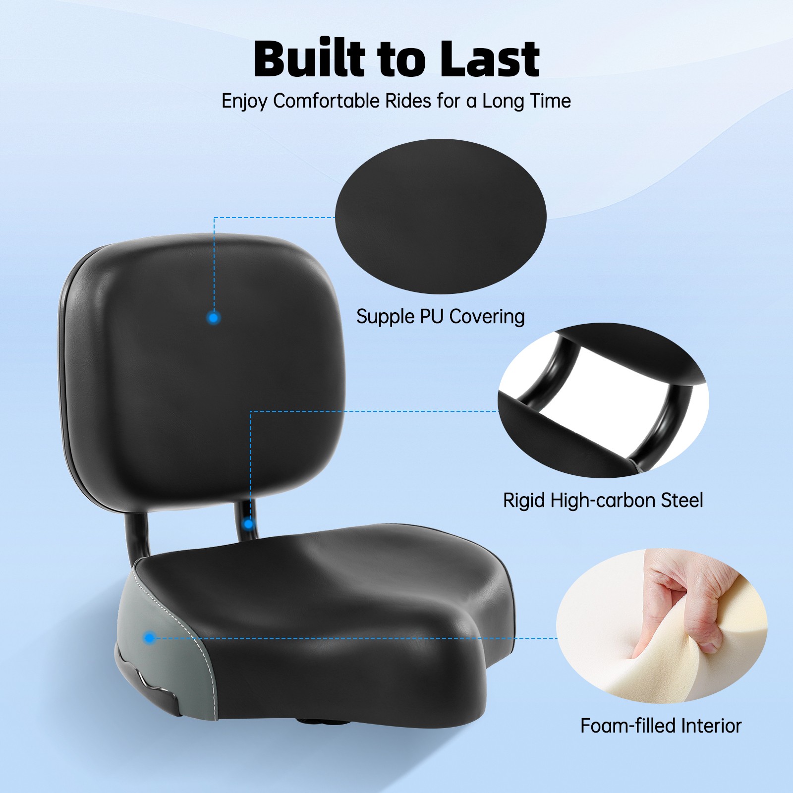 11.5″ x 9.5″ Oversize Comfort Saddle Seat Backrest Saddle Bike Seat W/Backrest