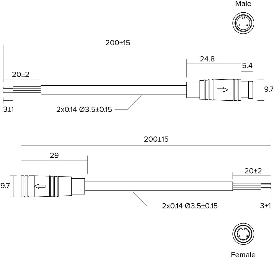 6 Pack Hysmigor 2 Pin Mini Connectors with 7.87in Weatherproof Cables