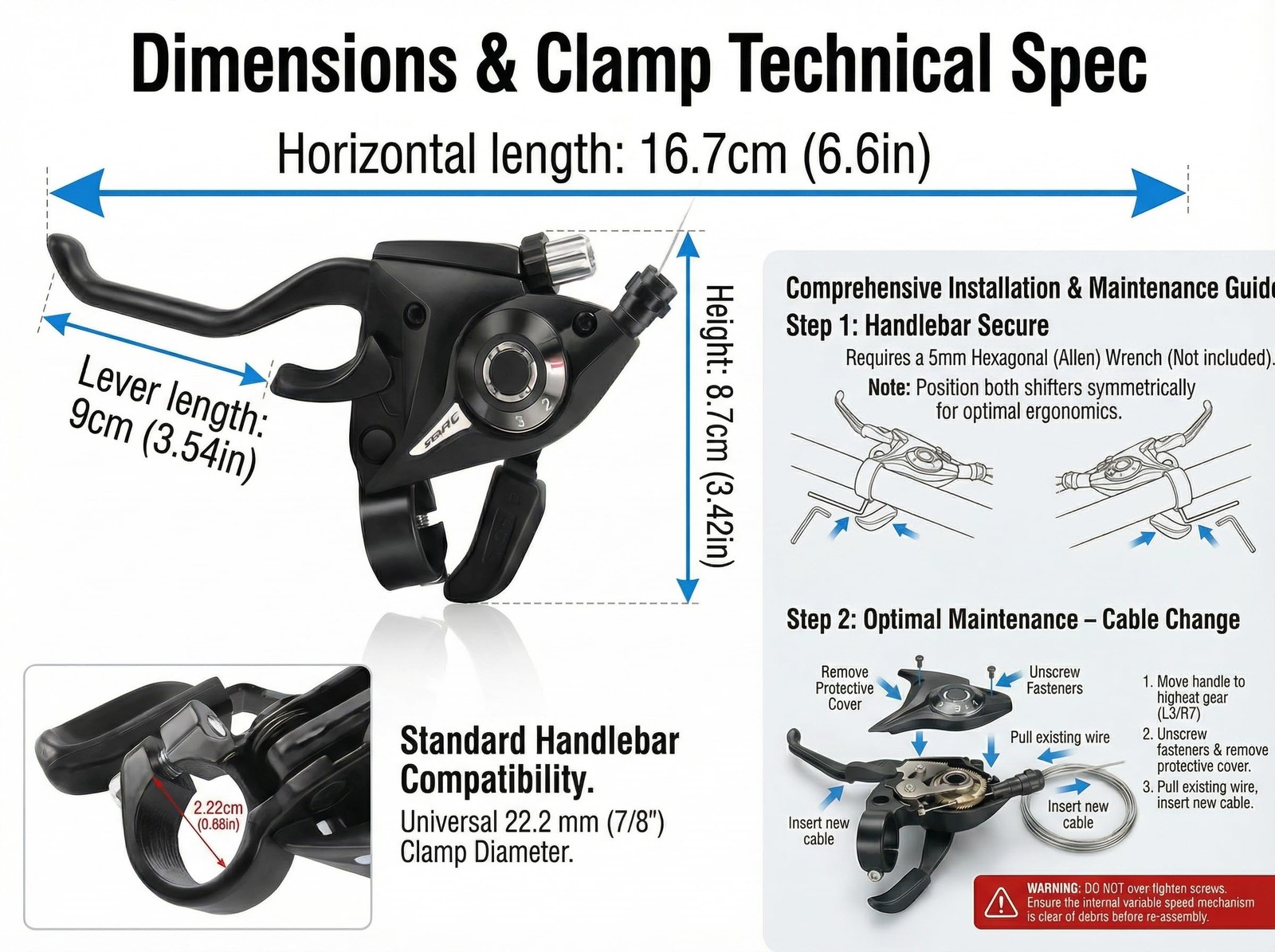 3×7 Speed Bike Shifter Brake Levers Combo, 21Speed Integrated Bicycle Gear Sh…