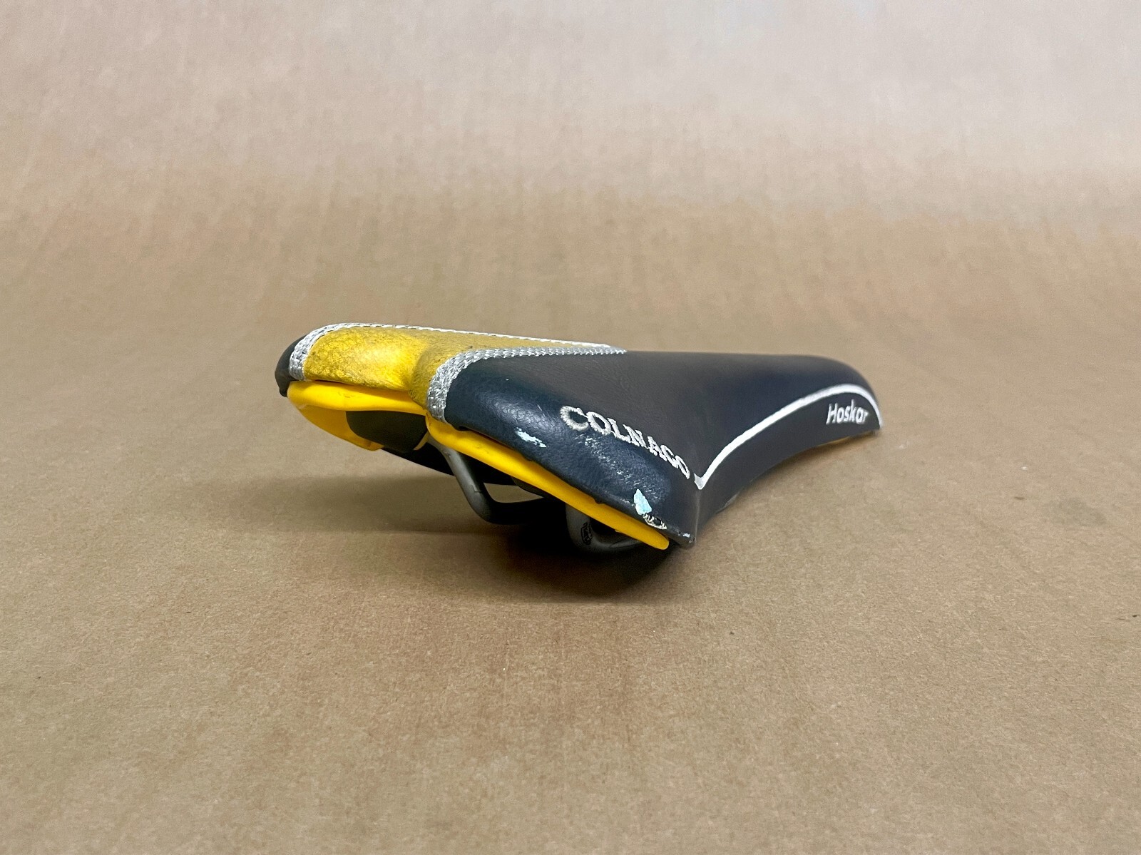 Selle San Marco Colnago Hoskar Saddle, yellow/white embroidered, steel rails