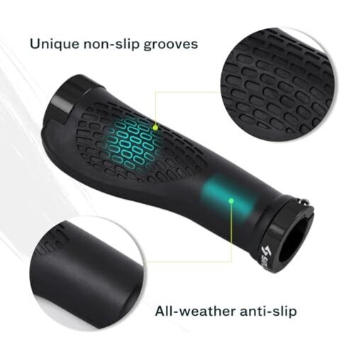 Bike Handlebar Grips, Multi Black, Black Rings, With Aluminium End Caps