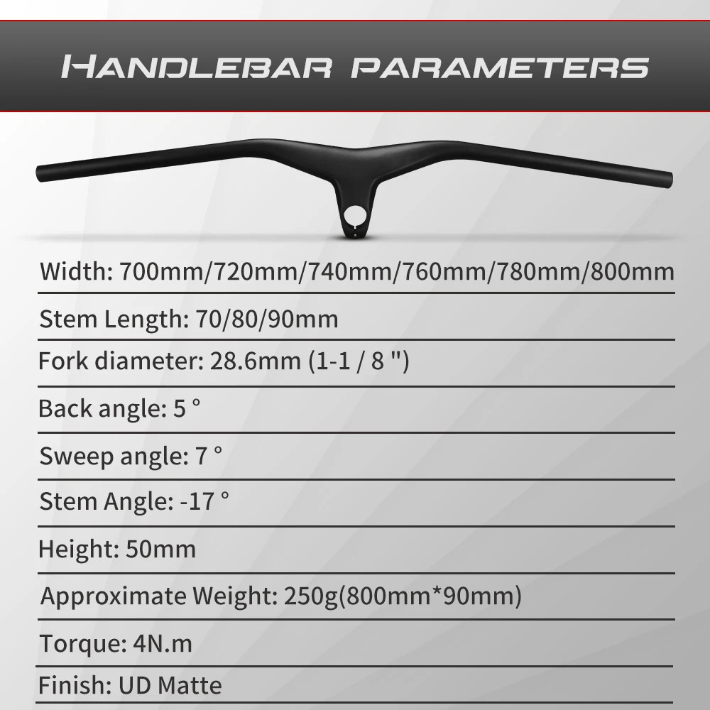 Integrated MTB Carbon Riser Handlebar 7 Degree Downwill Flats Bar 760/780/800mm