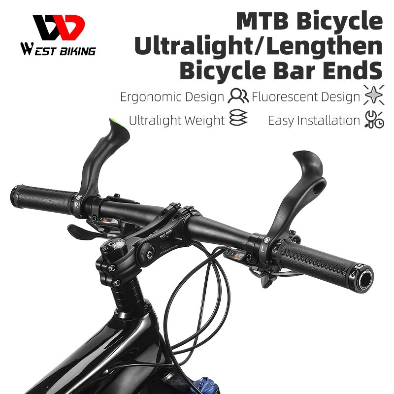 MTB Bike Handlebar Bar Ends Ergonomic Extended Bicycle Bar Ends Black a Pair