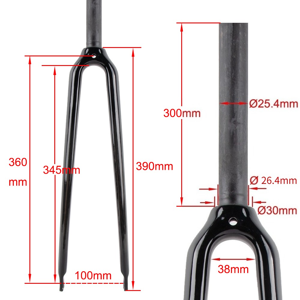 25.4mm Straight Tube Frok 3K Carbon Fiber Rigid Road Bike Fork 700C Rim Brack QR