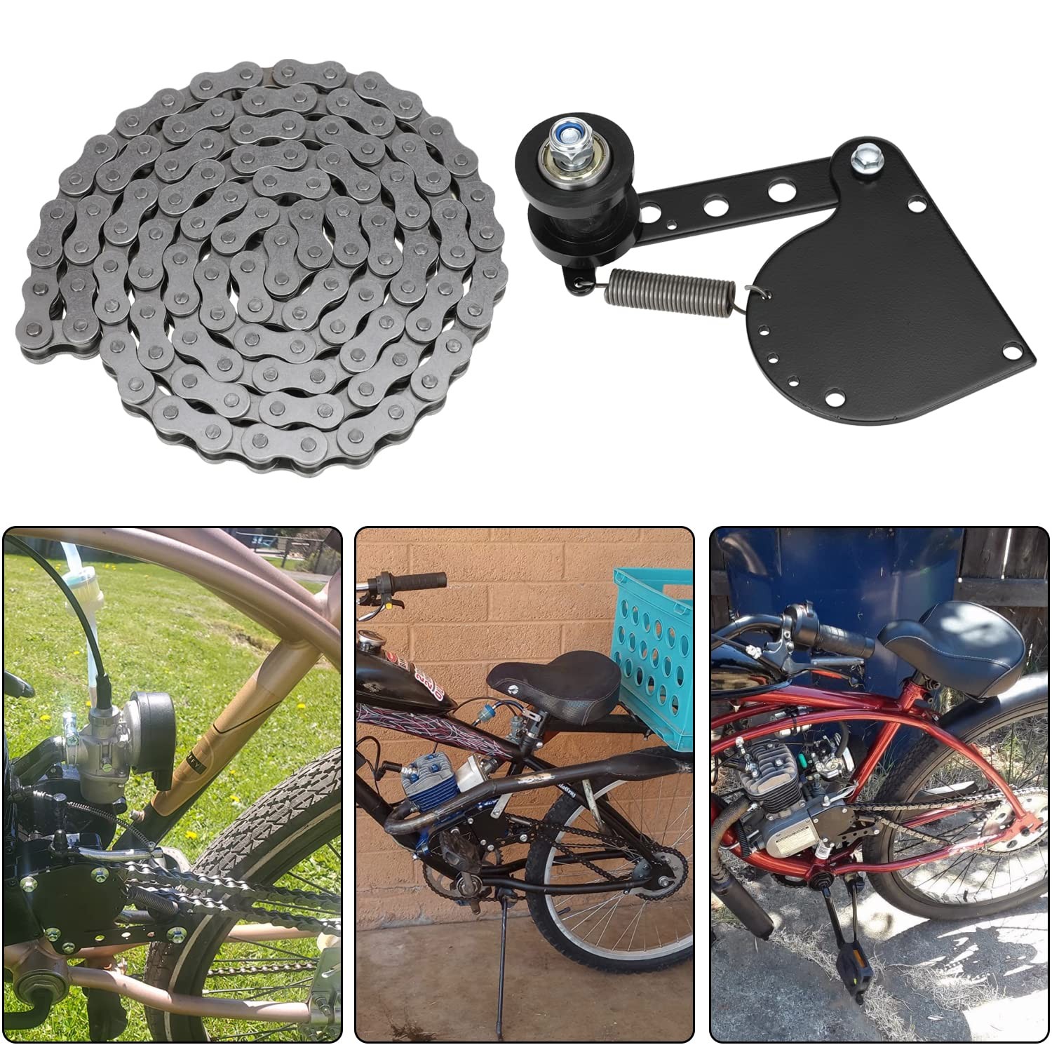 415H Chain 110L Links with Motorized Bike Chain Tensioner Adjuster Assembly for