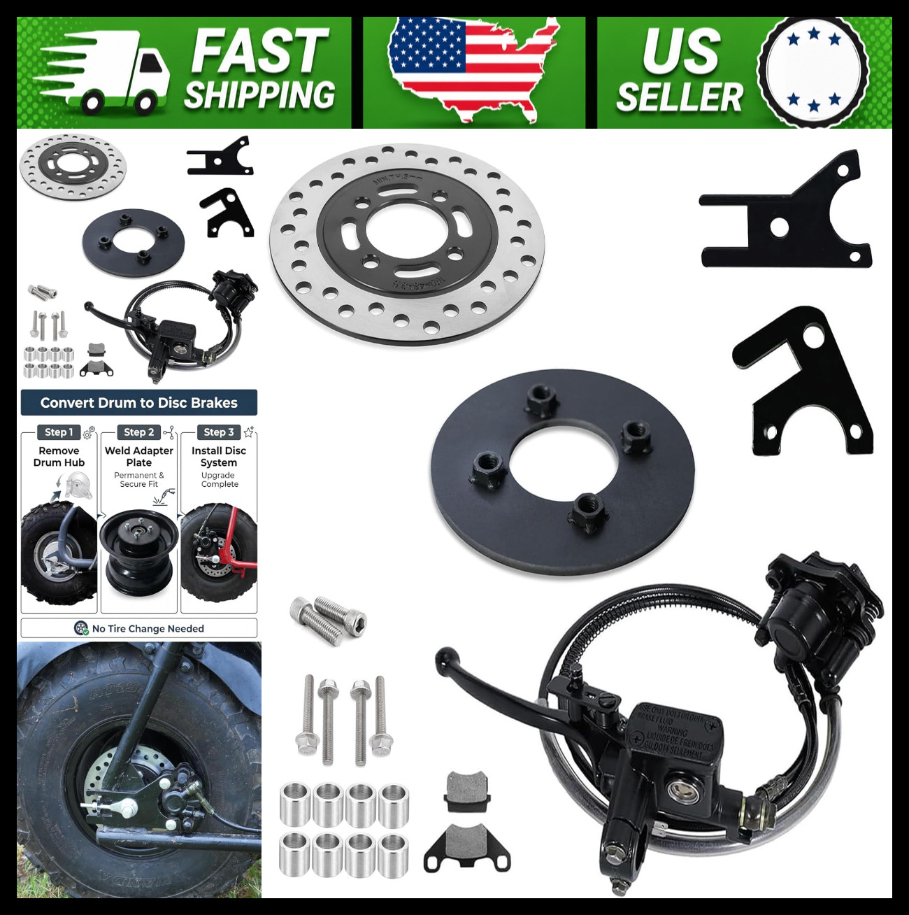 Drum to Disc Brake Conversion Kit for Coleman Mini Bike 63mm Caliper 160mm Rotor