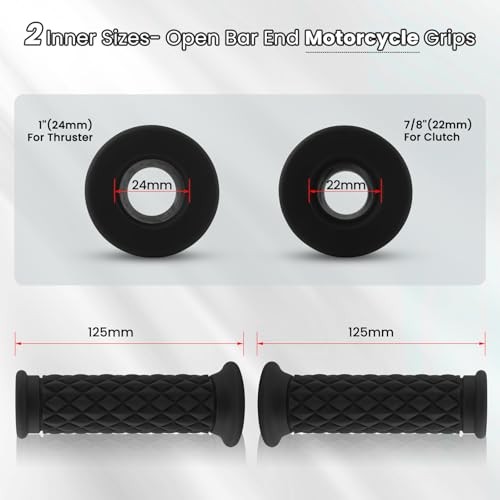 Motorcycle Grips Non Slip Rubber Bar End Open Bar End-7/8″&1″(22mm&24mm) Black