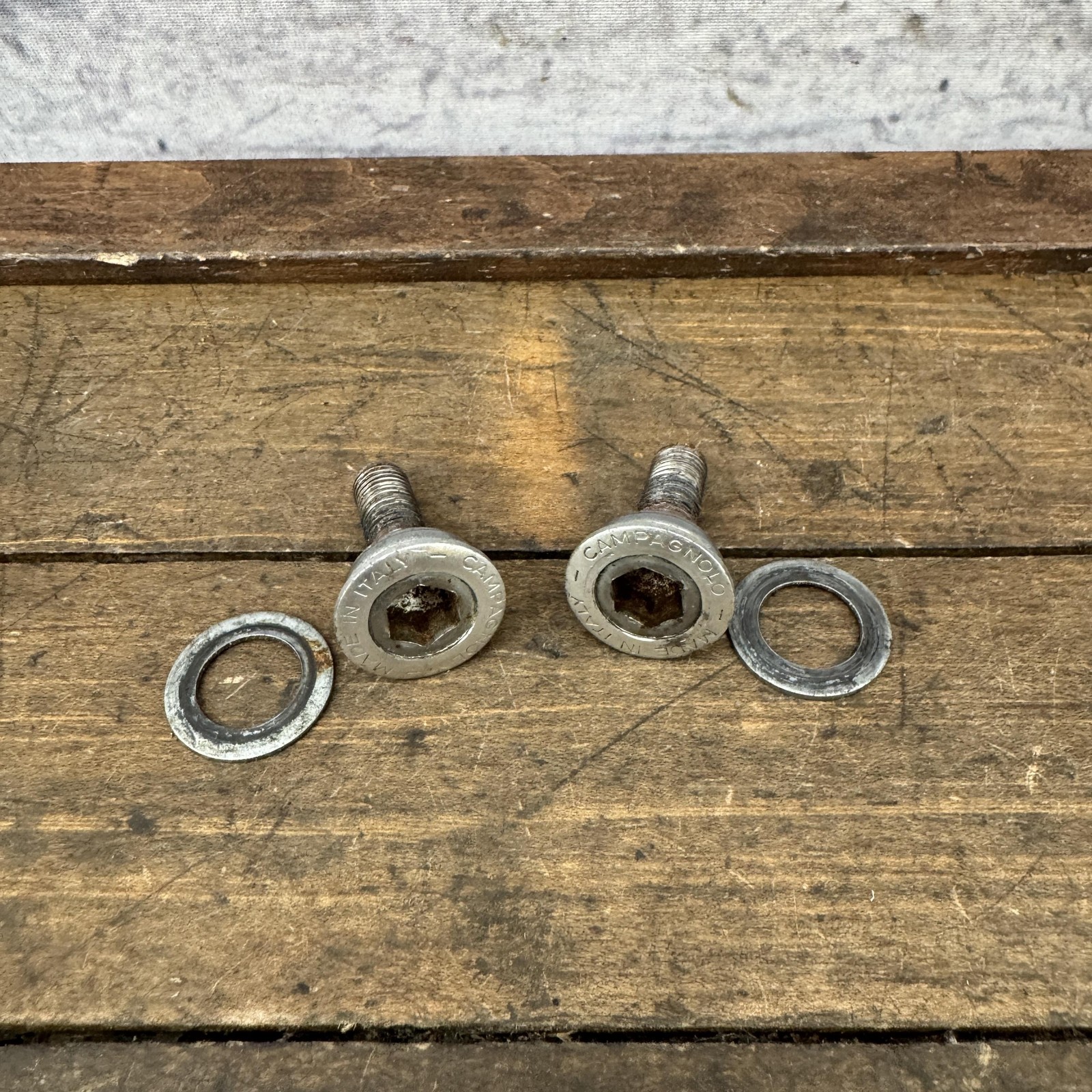 Vintage Campagnolo Crank Arm Fixing Bolts Pair Made in Italy Hex Allen Washers