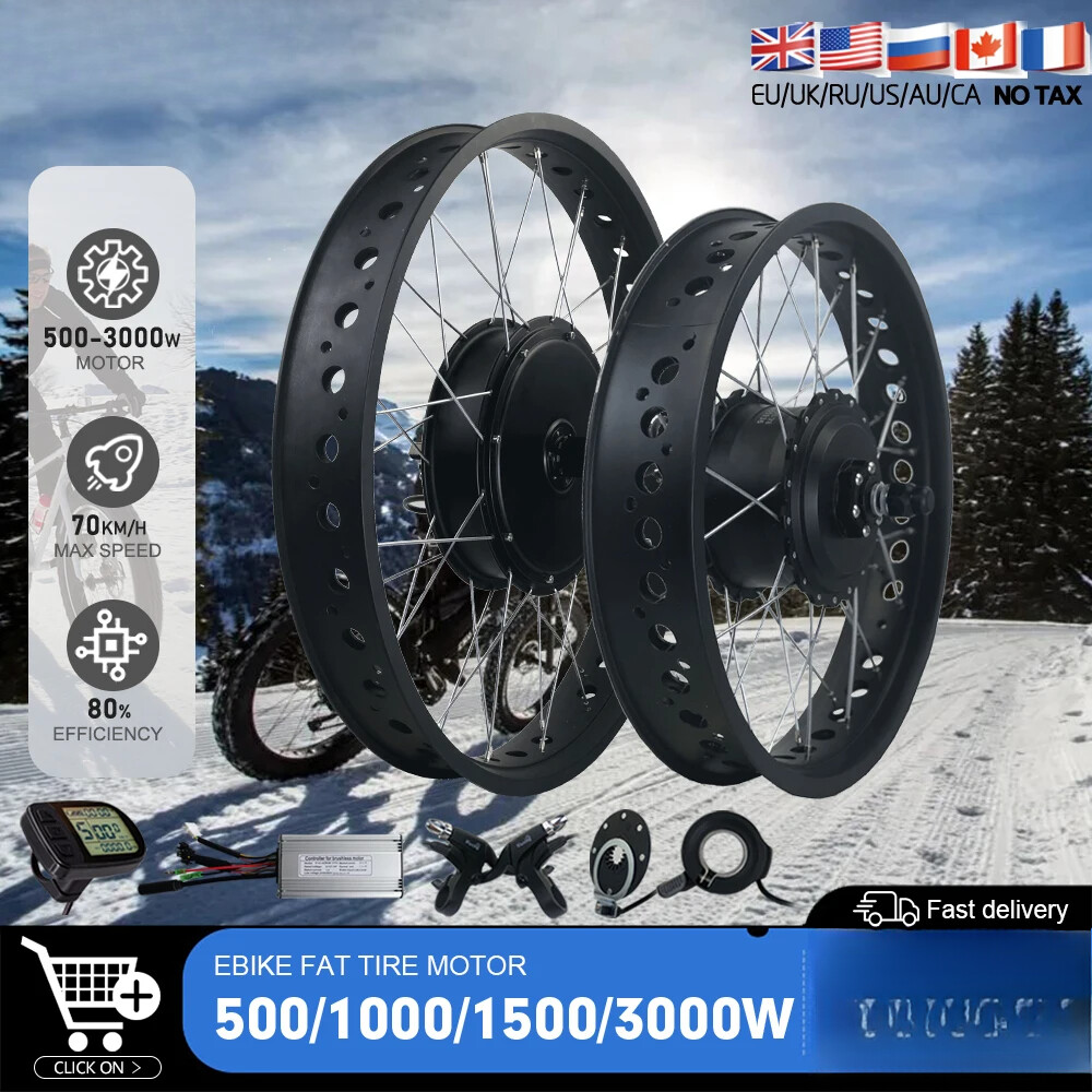 36V 500W 48V 500-3000W Snow E-Bike Kit 20/26» Fat Tire Brushless Gearless Motor