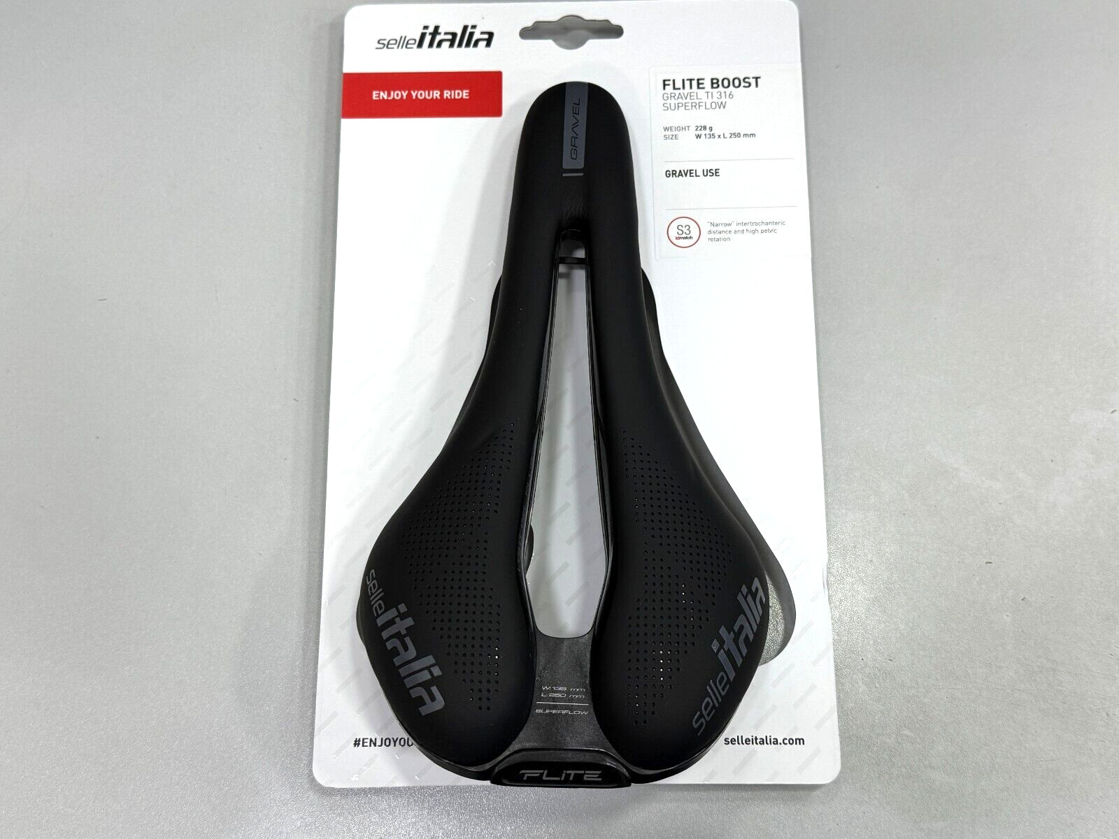 Selle Italia Flite Boost Gravel Ti316 Superflow S3 135x250mm Saddle Black