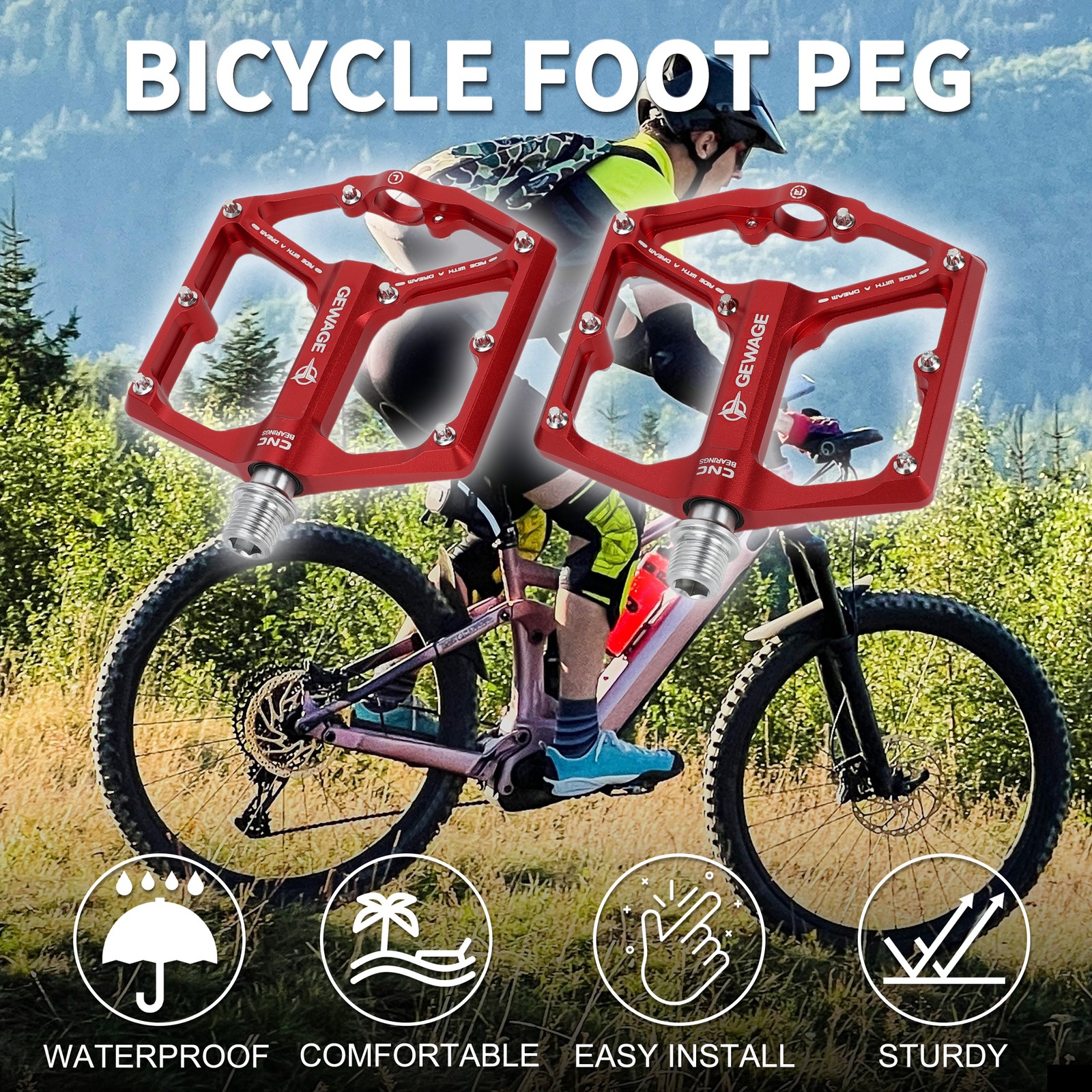 Bicycle Foot Peg Footrests Pedal Fit 9/16 Inch Axles Aluminum Alloy Red 1 Pair