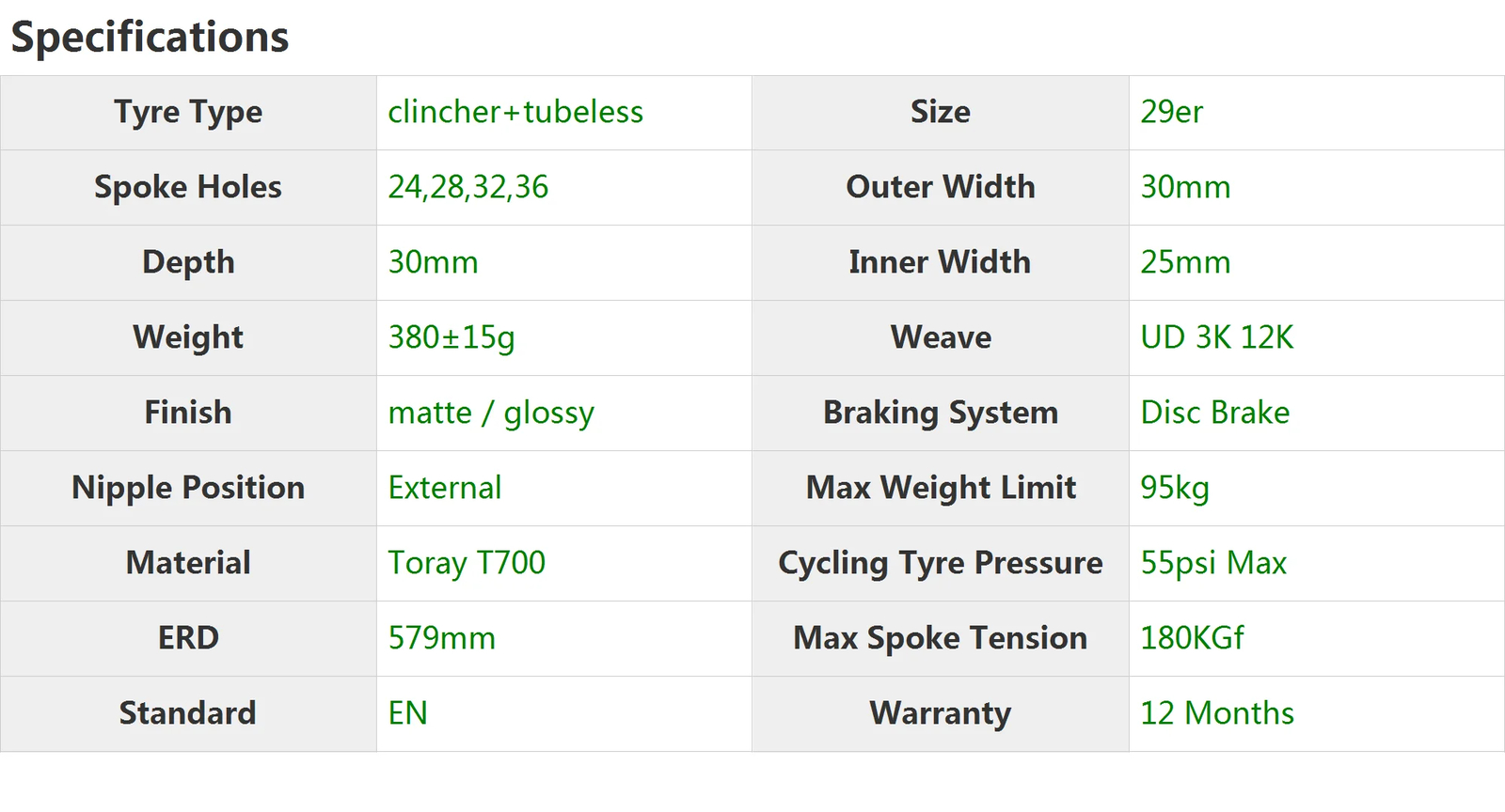 29inch MTB XC Bicycle Asymmetric Carbon Rim 30*30mm UD Matte Glossy 24-36 Holes
