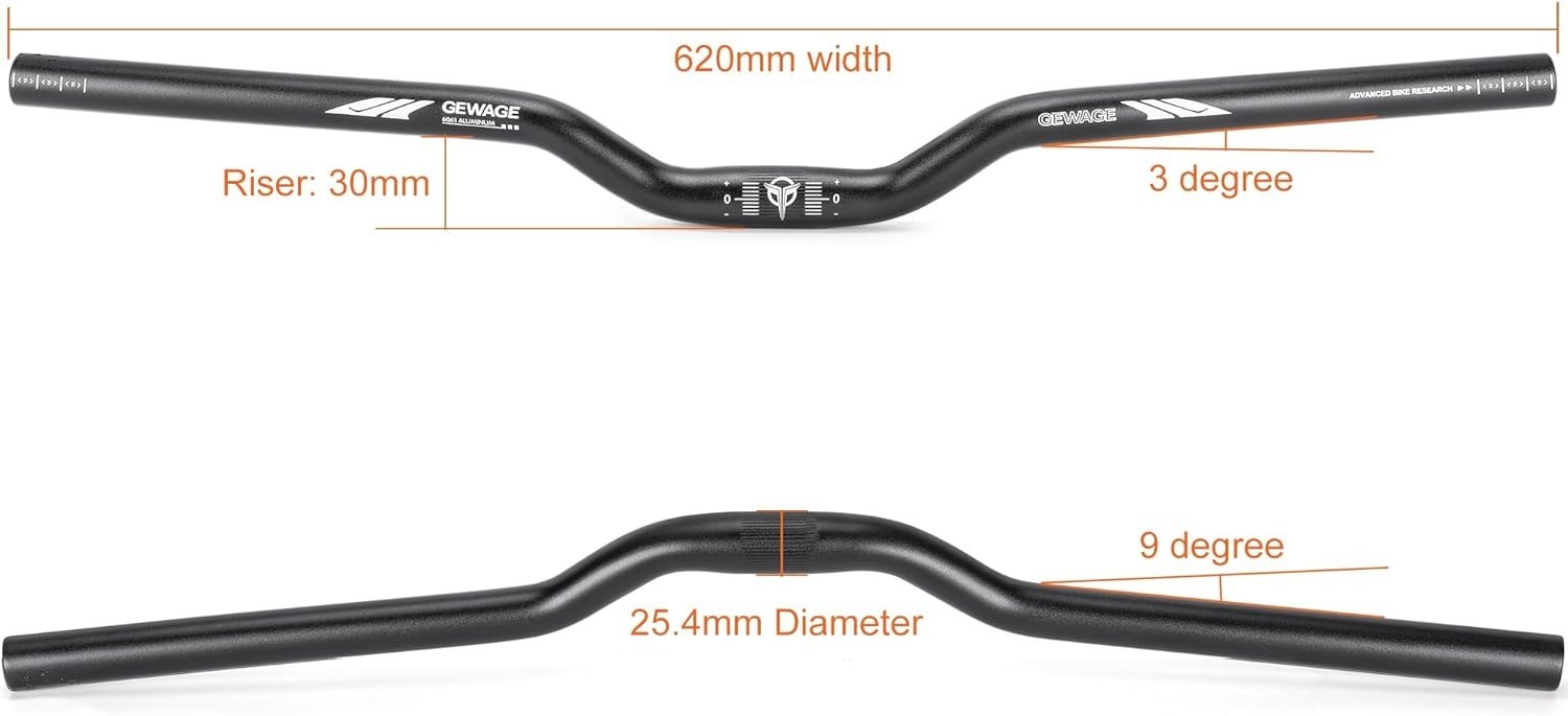 25.4 Bike Handlebar – 30mm, 55mm, 70mm, 90mm,120mm Riser Handlebar – 620mm Al…