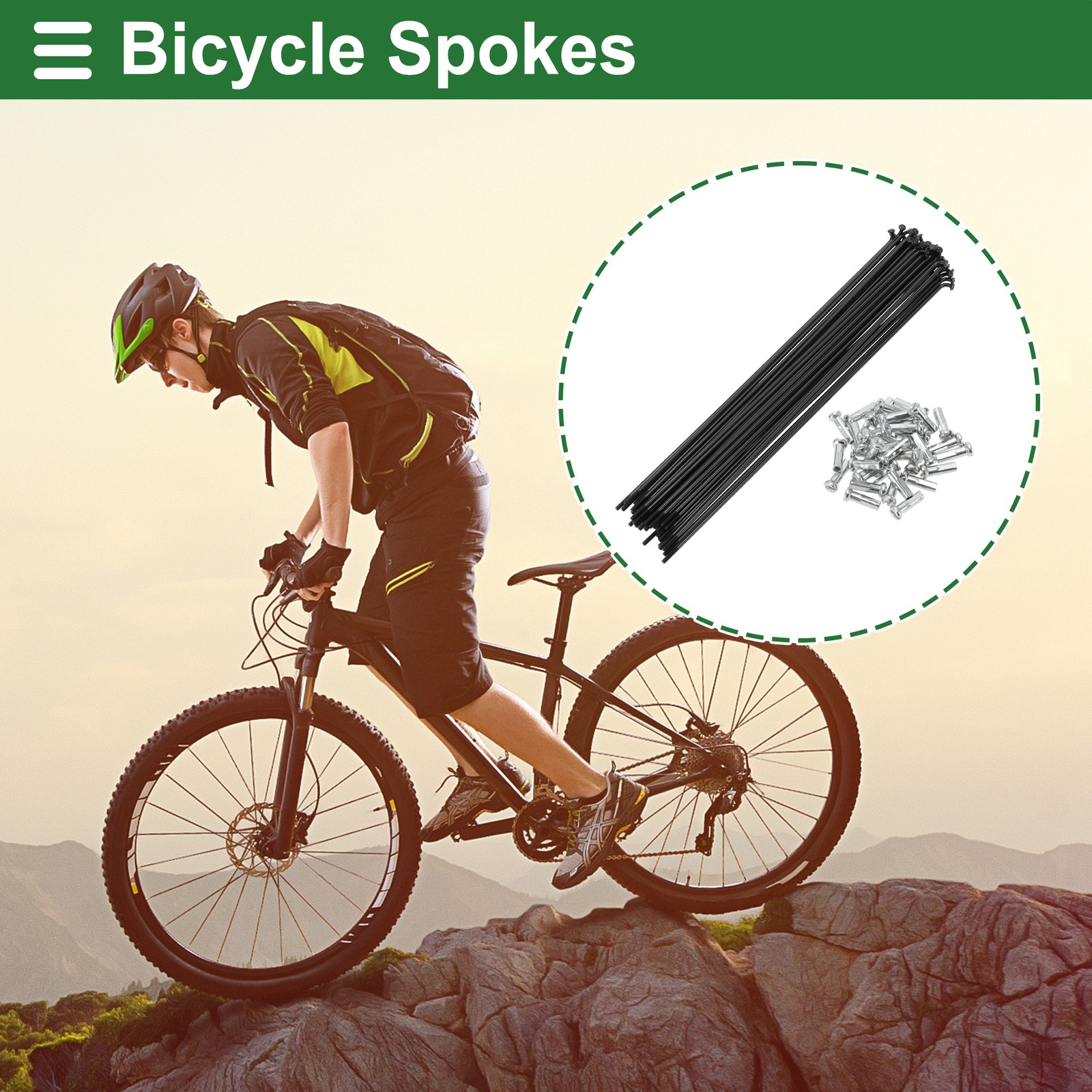 1 Set 14G 193mm Length Bicycle Spokes Nipple Carbon Steel Black Universal