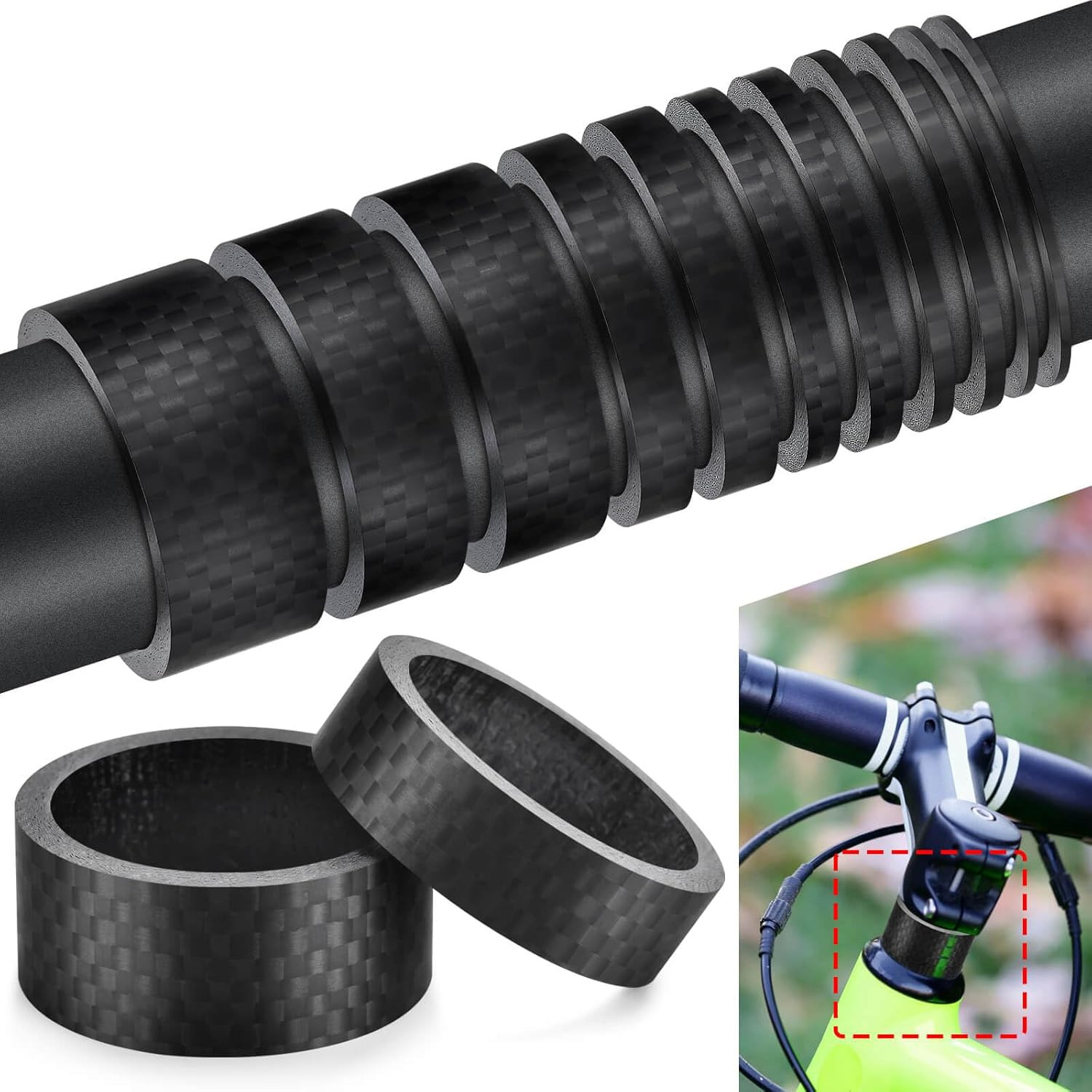 11Pcs Carbon Fiber Headset Spacers 1 1/8″ Headset Spacer for MTB BMX Road Bikes