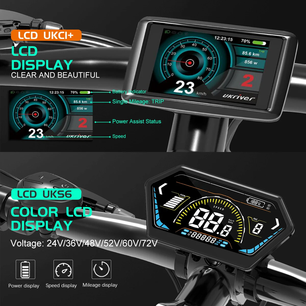 Ebike Sinewave 3 Mode 17A26A30A40A Controller+Color LCD Display 250W-2000W Motor