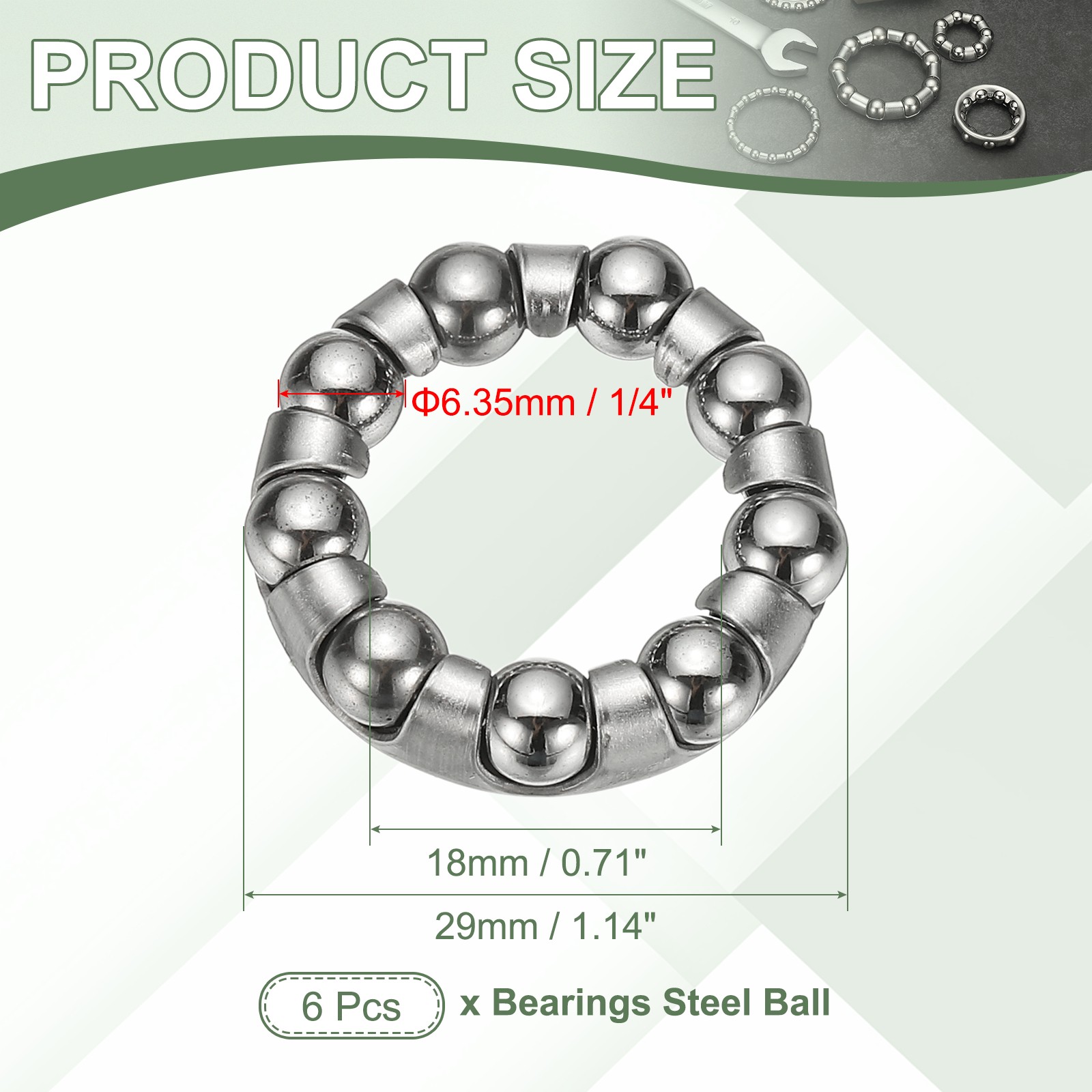 6 Pack Bike Ball Bearings Bicycle Crank Bearing #3 1/4″» x 9 Balls Silver