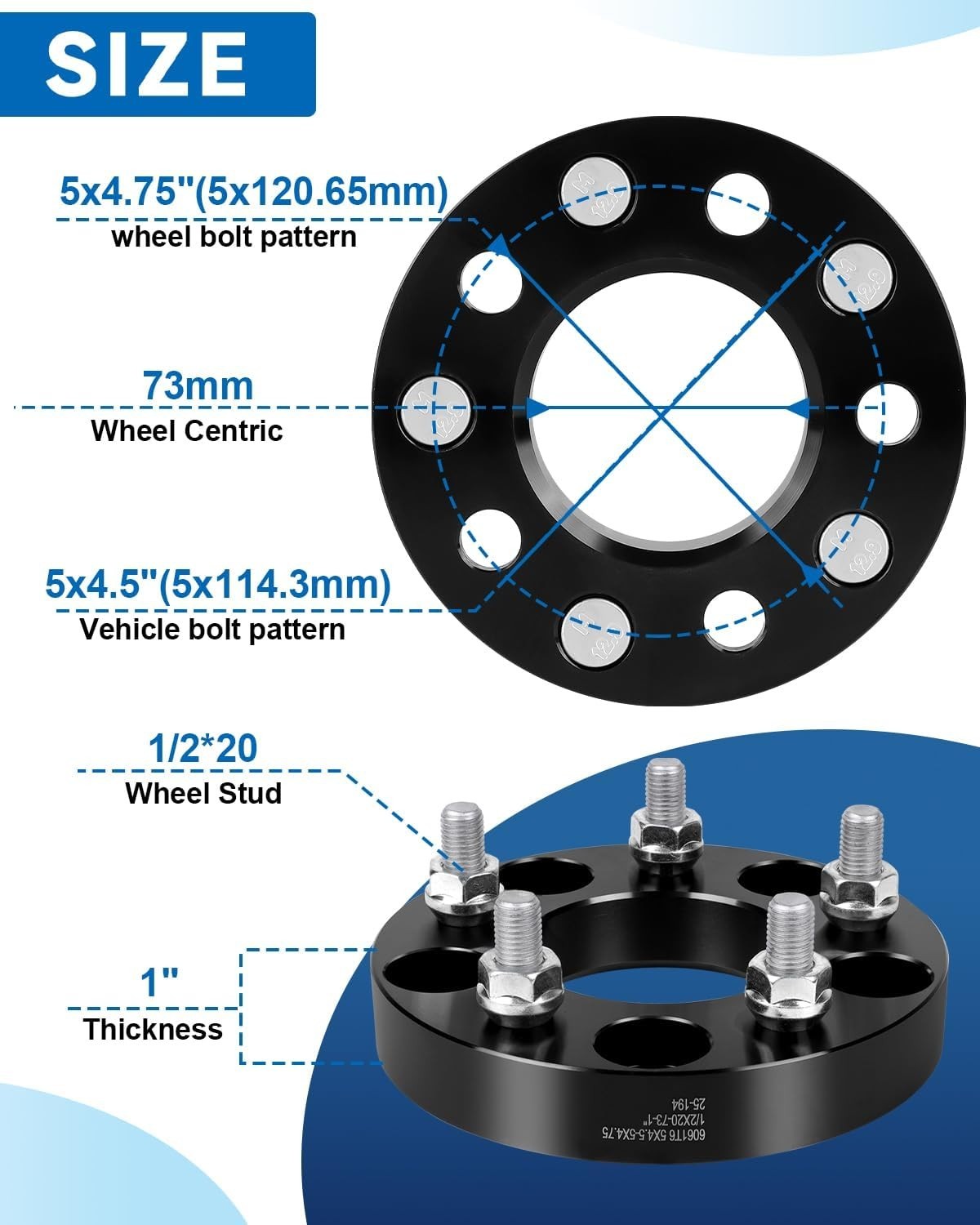 Wheel Adapters, 1inch 5×114.3mm to 5×120.65mm Wheel Adapter 5×4.5 to 5×4.75