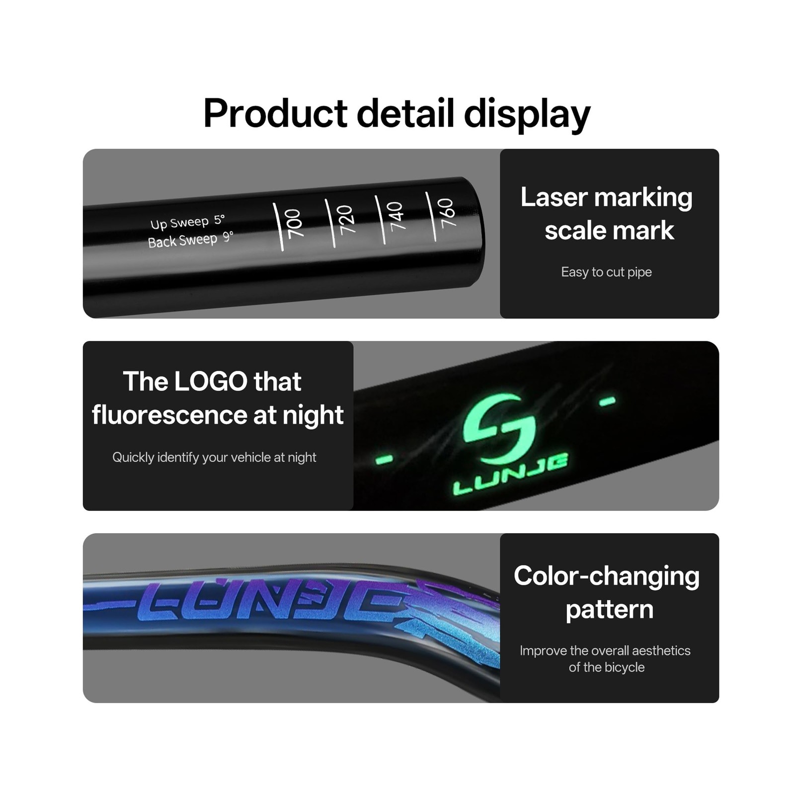 LUNJE 31.8mm Mountain Bike Handlebar, 35/50/70/90/120mm Rise Options, 780mm W…