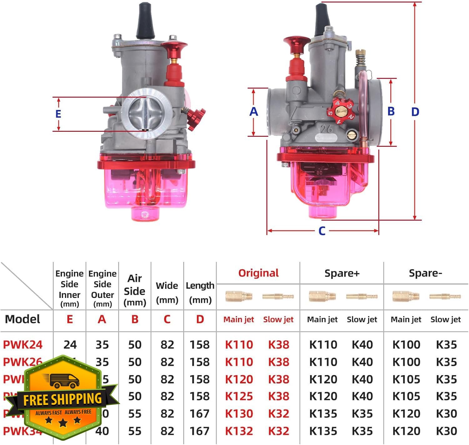AKSLGT 26mm Carburetor Red Float Bowl