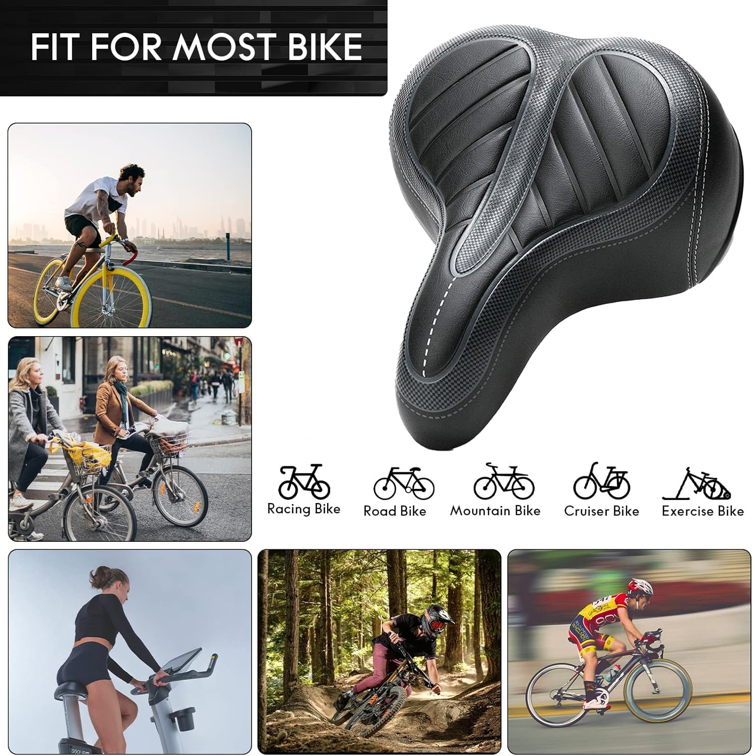 For bike Extra Wide Big Bum Bike Saddle Seat Bicycle Gel Pad Soft Comfortable