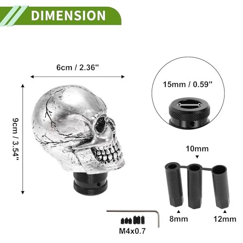 9cm Skull Shift Knob Universal Gear Shifter Knob Resin Stick Silver Tone