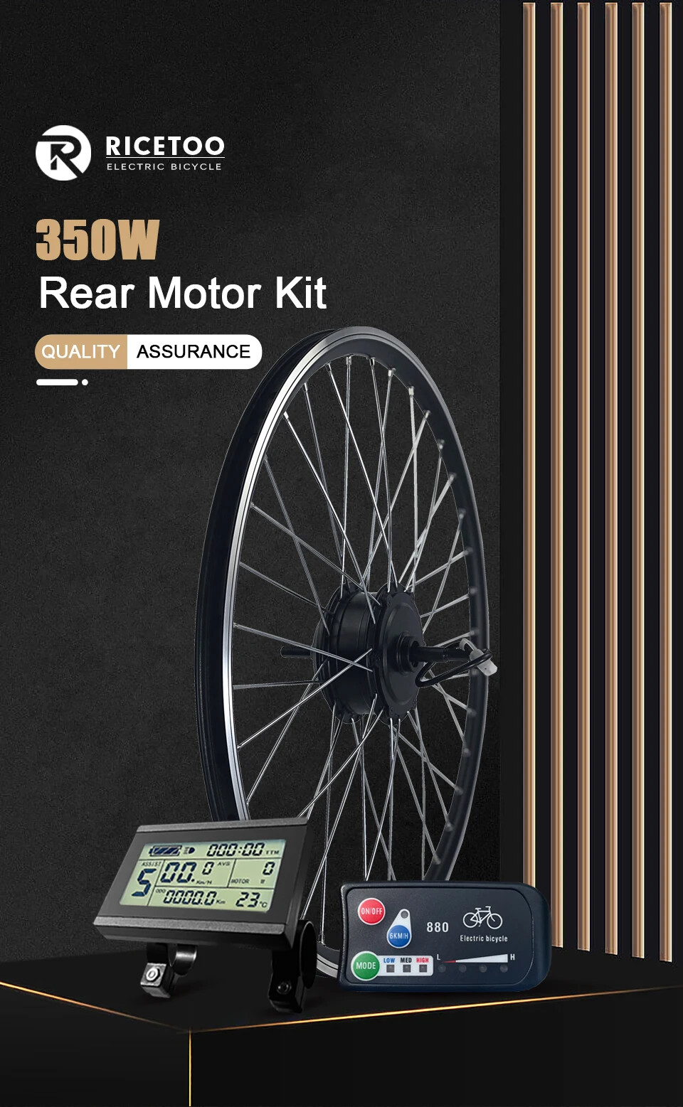 48V 350W Mountain Electric Bike Conversion Kit Rear Brushless Gearless Hub Motor