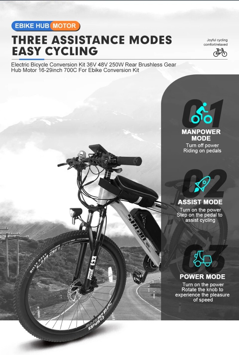 36V 48V 250W Mountain Ebike Conversion Kit Brushless Gear Rear Hub Motor Wheel