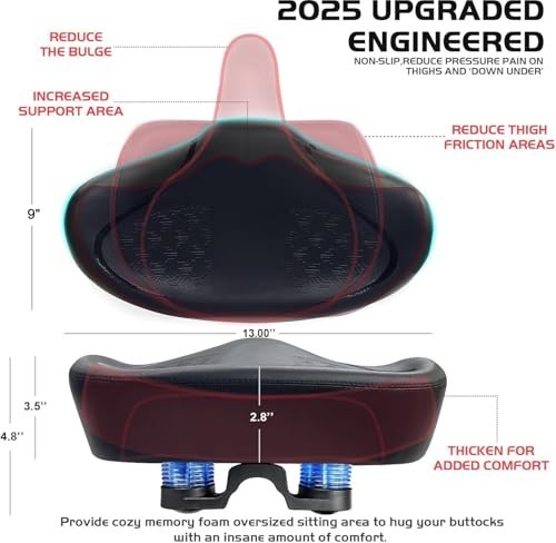 Noseless Bike Seat Cushion – Extra Padding for Comfort, Wide Oversized Saddle fo