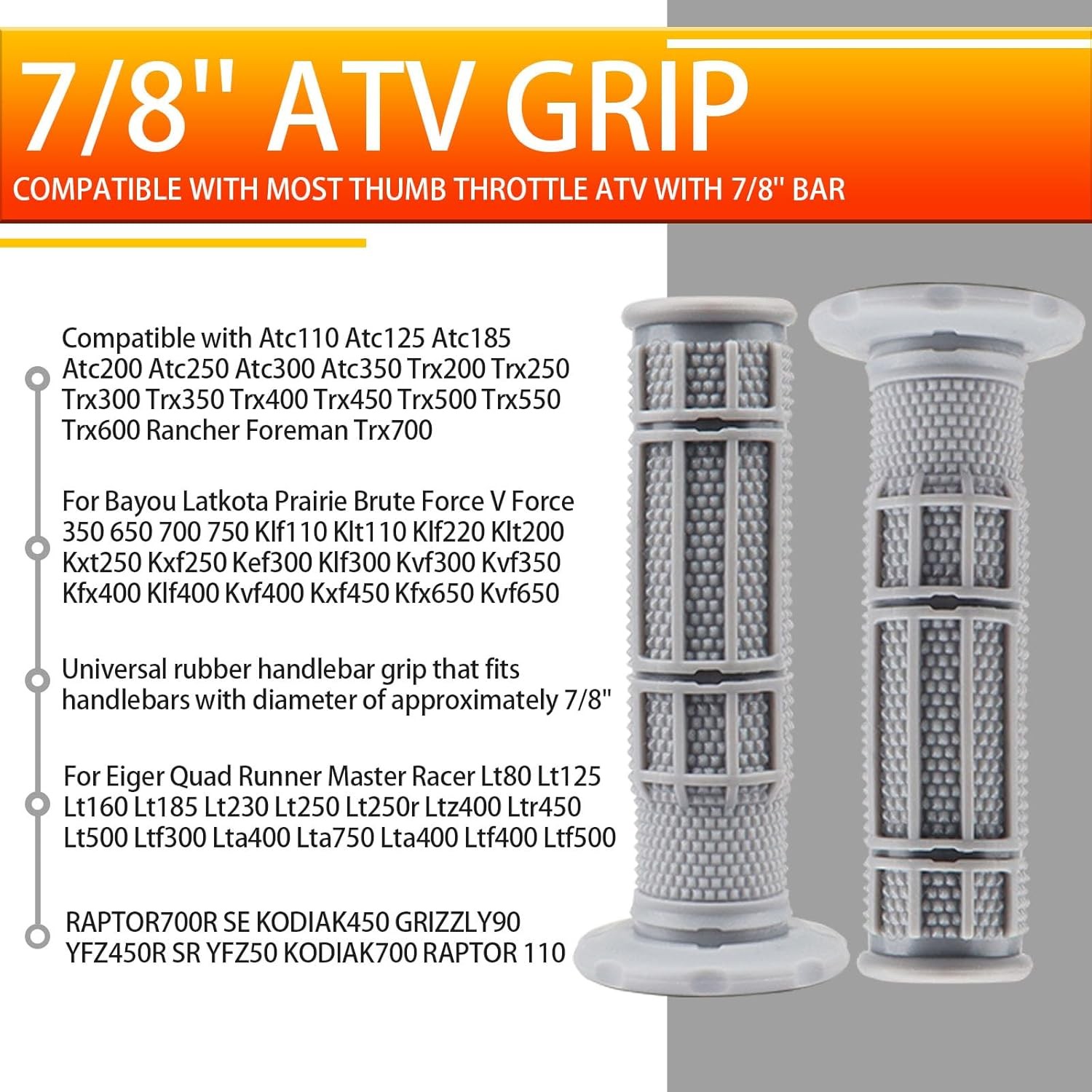 7/8» ATV Grips Upgrade Universal Handlebar Grips Soft Rubber Thum Color: Gray