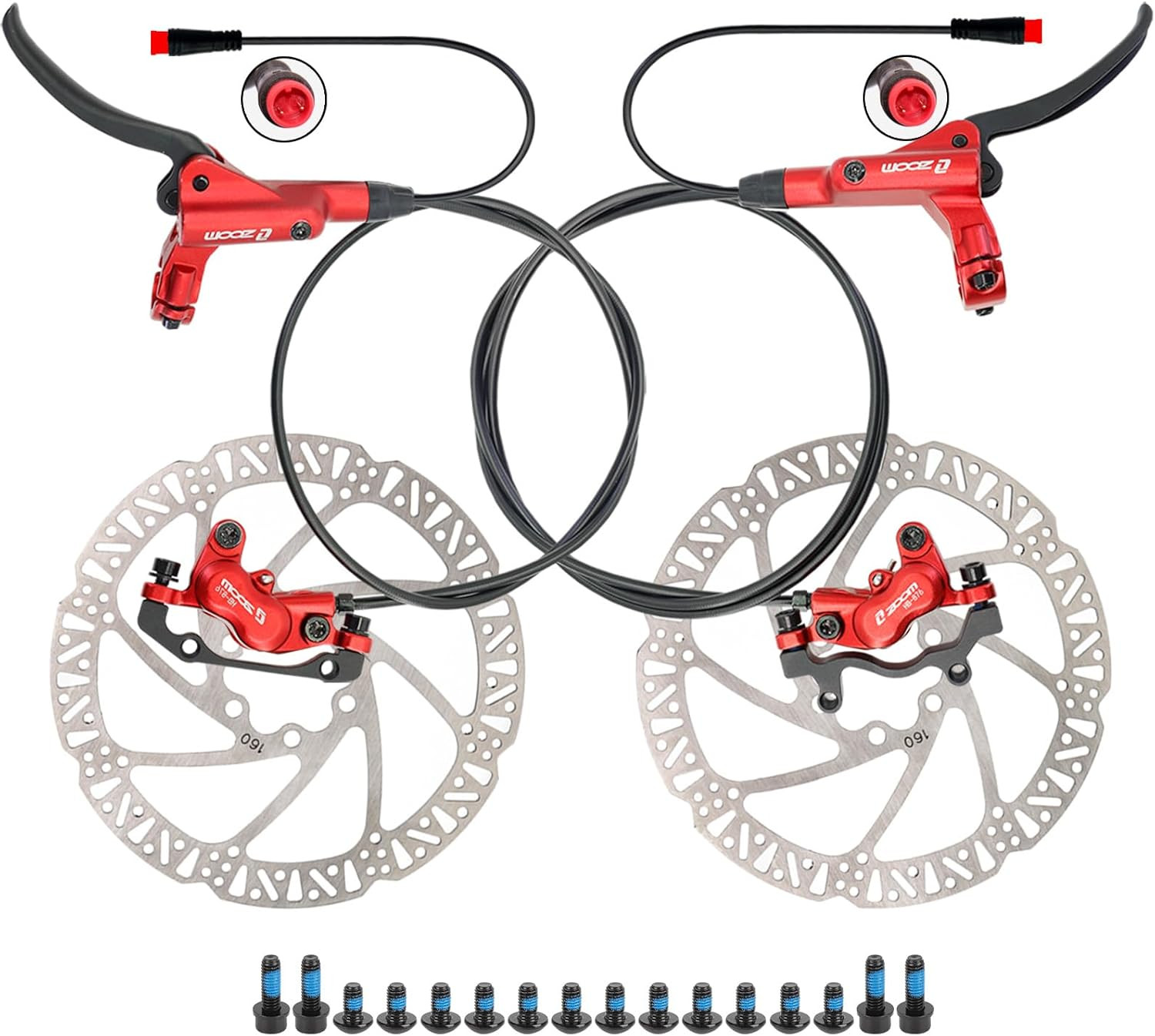 ZOOM HB876E Hydraulic E-Bike Brake Kit with 1 Pair 4-Piston Brake Pads, 2-Pin Po