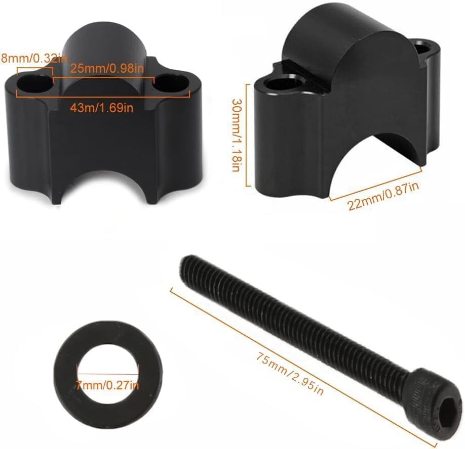 NC 7/8″ Handlebar Riser, Clamp Motorcycle Riser, Bars Kit Rise 30mm Black