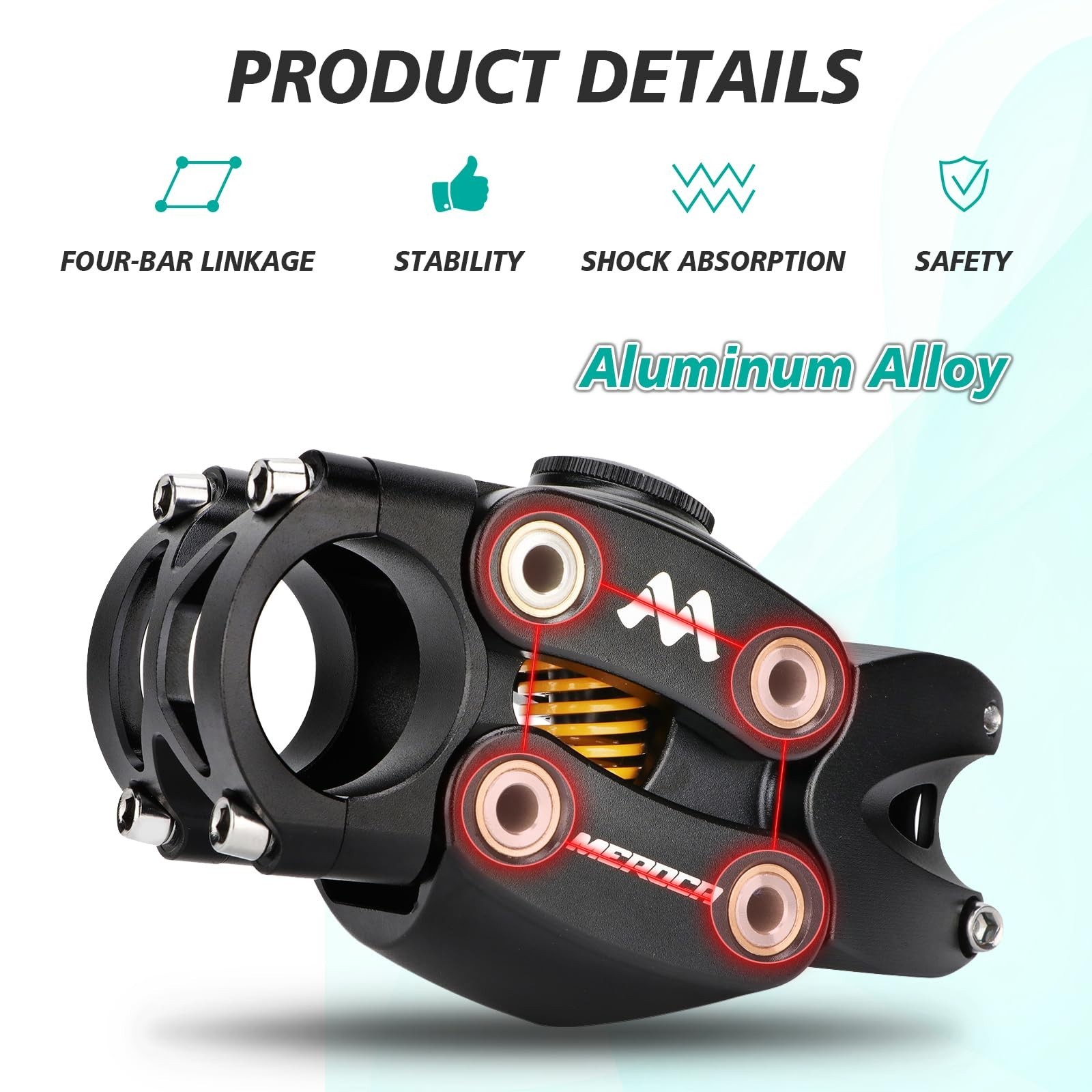 Adjustable Bike Suspension Stem 31.8mm, MTB Shock Absorbing Handlebar, 90mm Leng