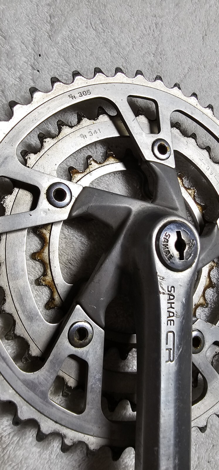 Vintage Sakae CR Turbine Crankset Triple 28-39-48 Mountain Touring Crank