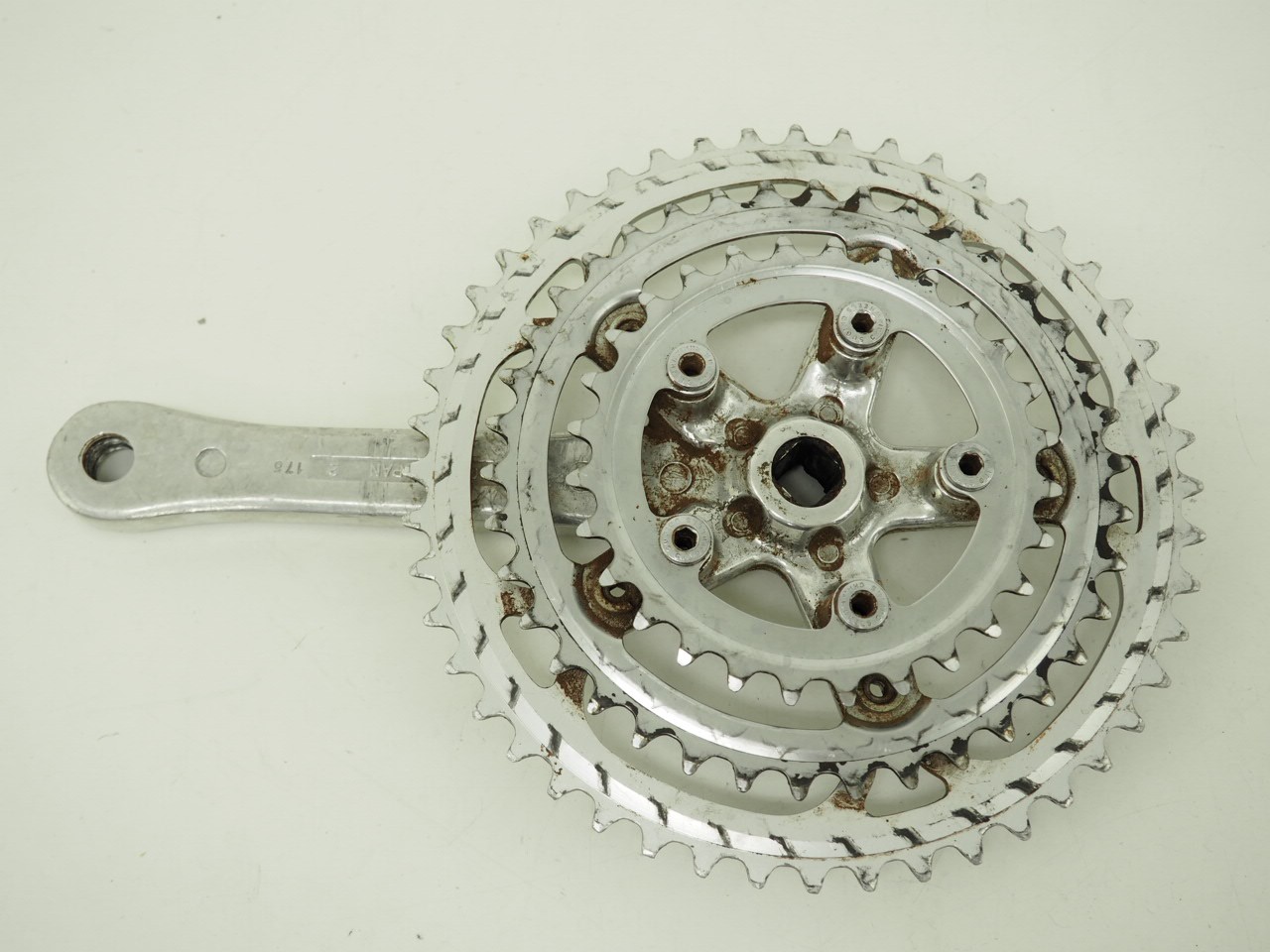 Vintage Sugino VP Triple 3x Crankset 175mm Arms, 48/38/28 Tooth Chainrings